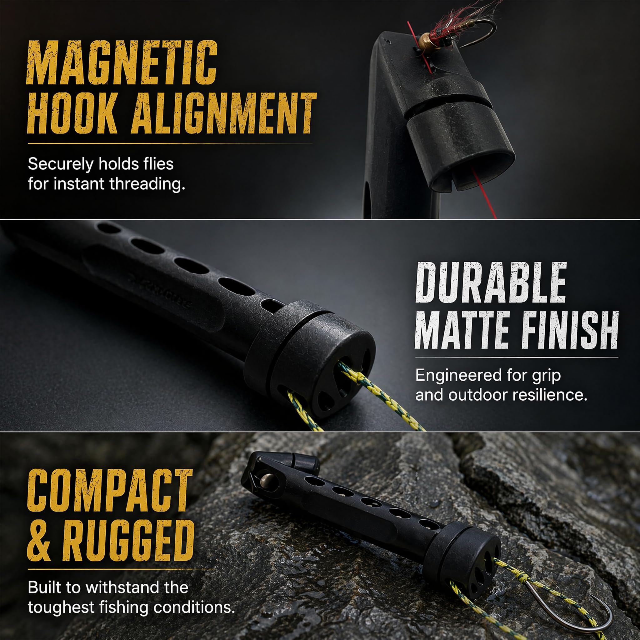 PGonline Fly Fishing Magnetic Fly Threader, infila mosche magnetico, aiuto per legare i nodi a mani libere, accessorio da pesca compatto e durevole per pescatori
