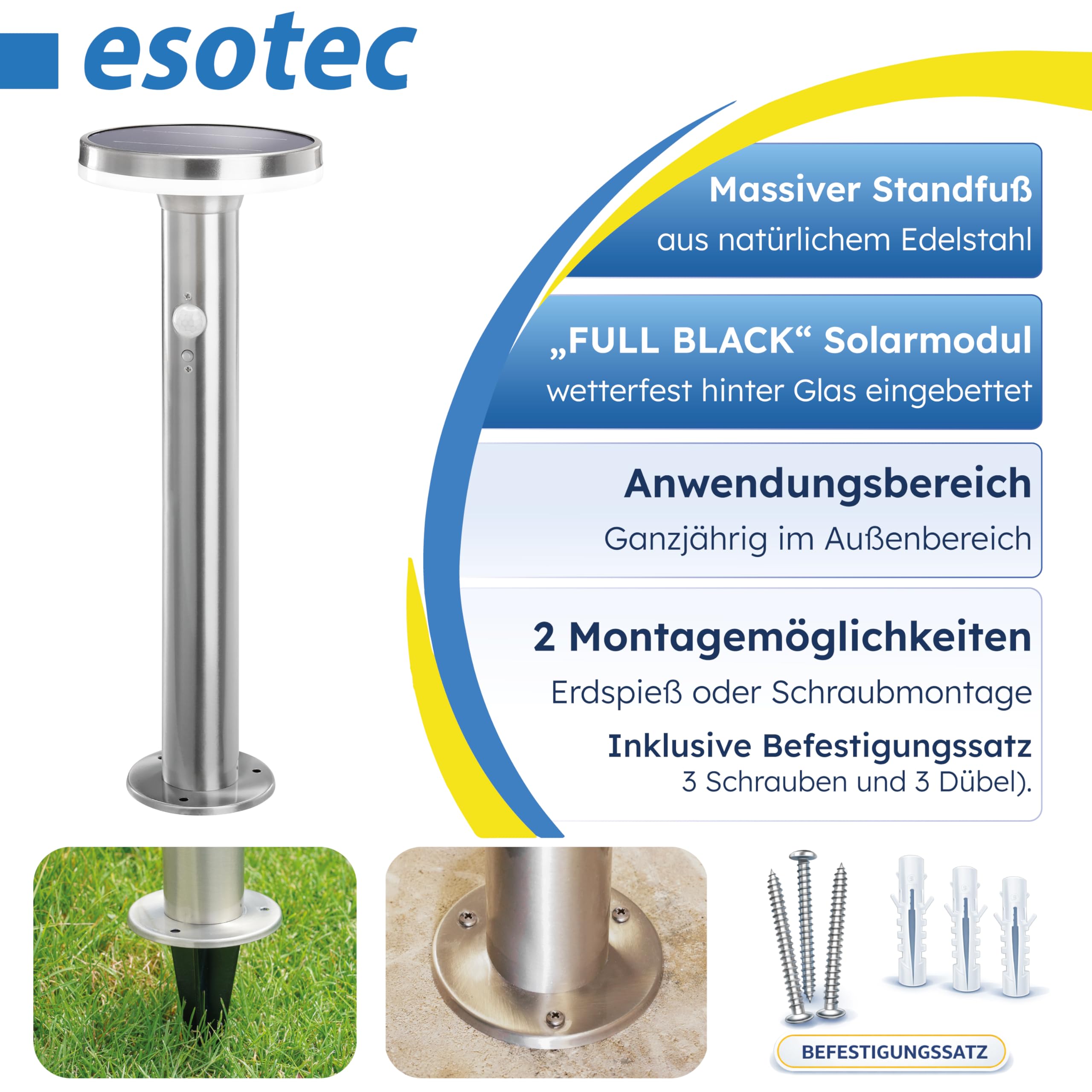 Esotec Solar Wegeleuchte Bewegungsmelder Lena 45 Pollerleuchte außen 102594
