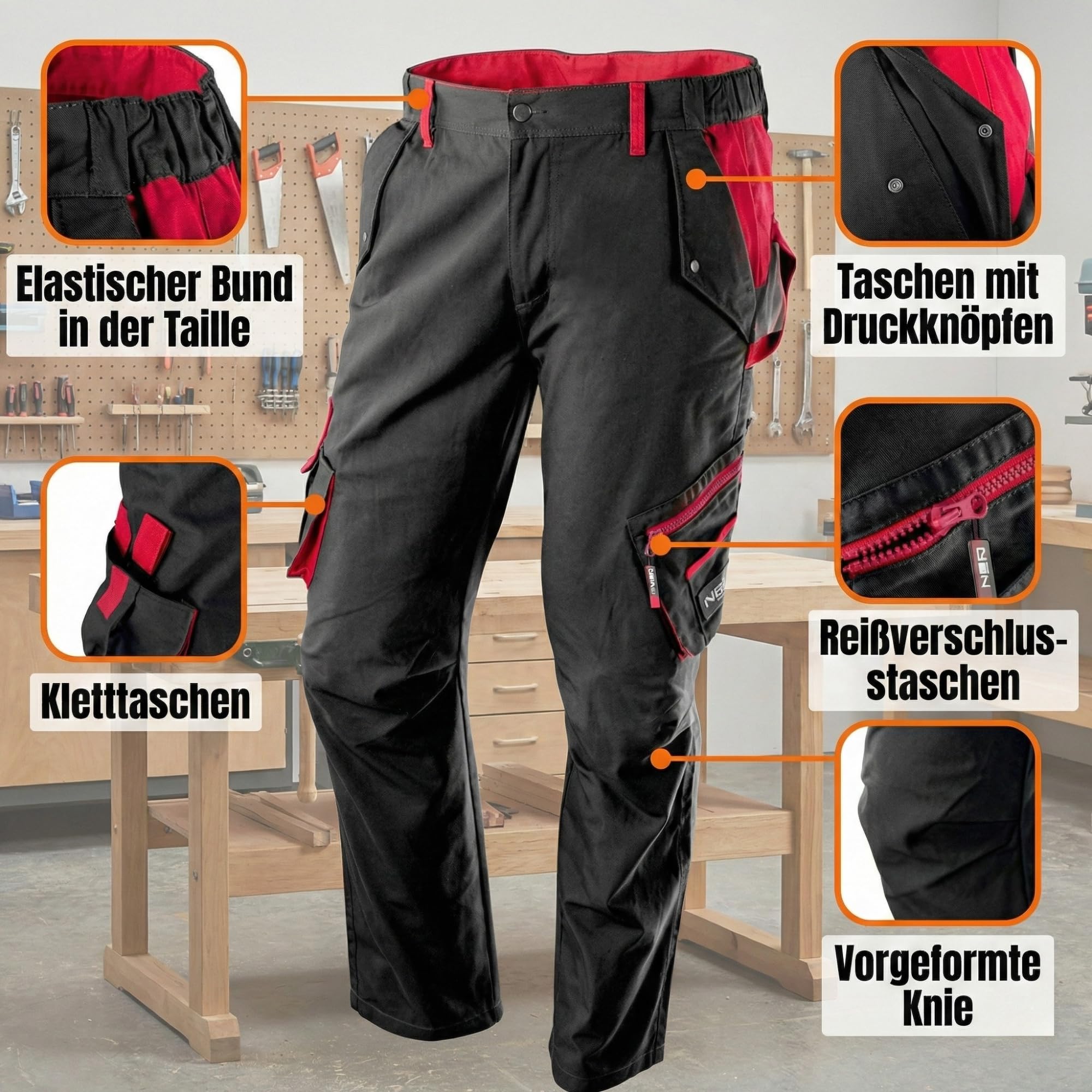 NEO TOOLS Damen Arbeitshose oder SET mit Fleece-Arbeitsjacke und Hose Gr. S-XXL, Hose mit Viele Multifunktionale Taschen, ausprofilierter Kniebereich, Warme Fleece Jacke