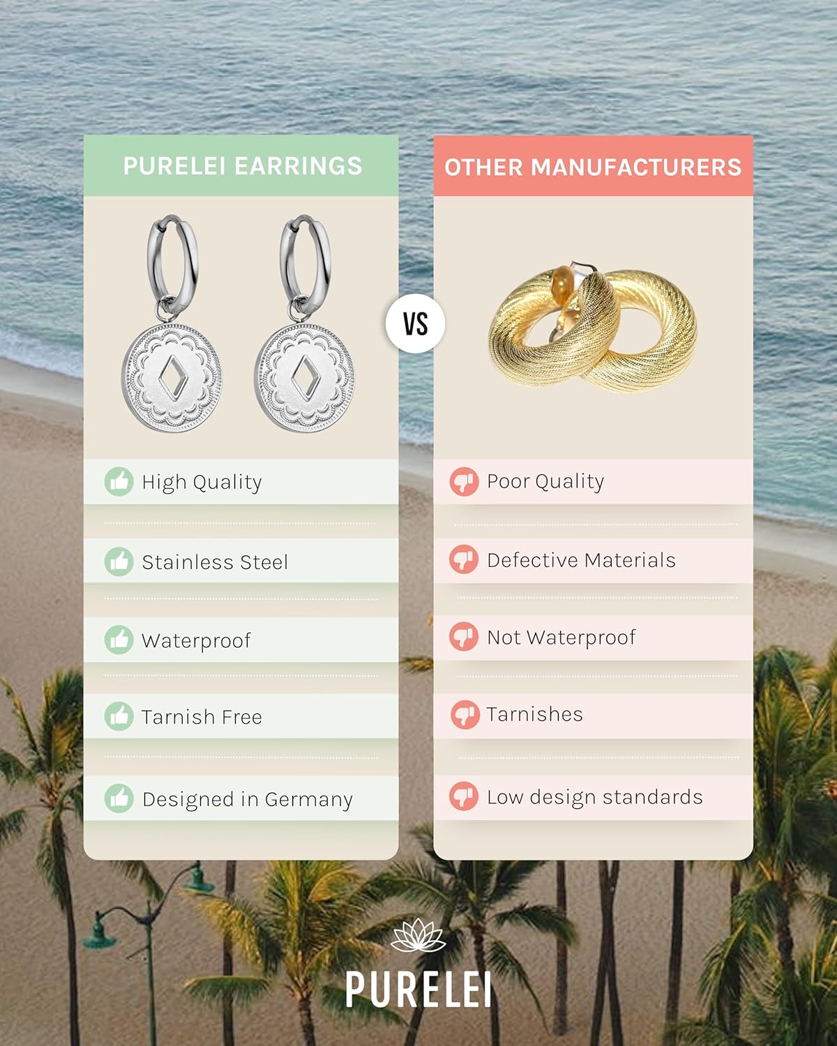 PURELEI® Lolani Earrings – 18K Gold plated stainless steel jewelry – Water-resistant earrings for women – 0,55 inch diameter – Fashion jewelry for your individual look