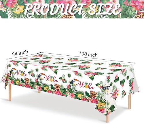Miniatura 2 de Breling Paquete de 6 manteles hawaianos Luau, 108 x 54 pulgadas, decoración de Luau, mantel de hojas de palma tropical, mantel rectangular de