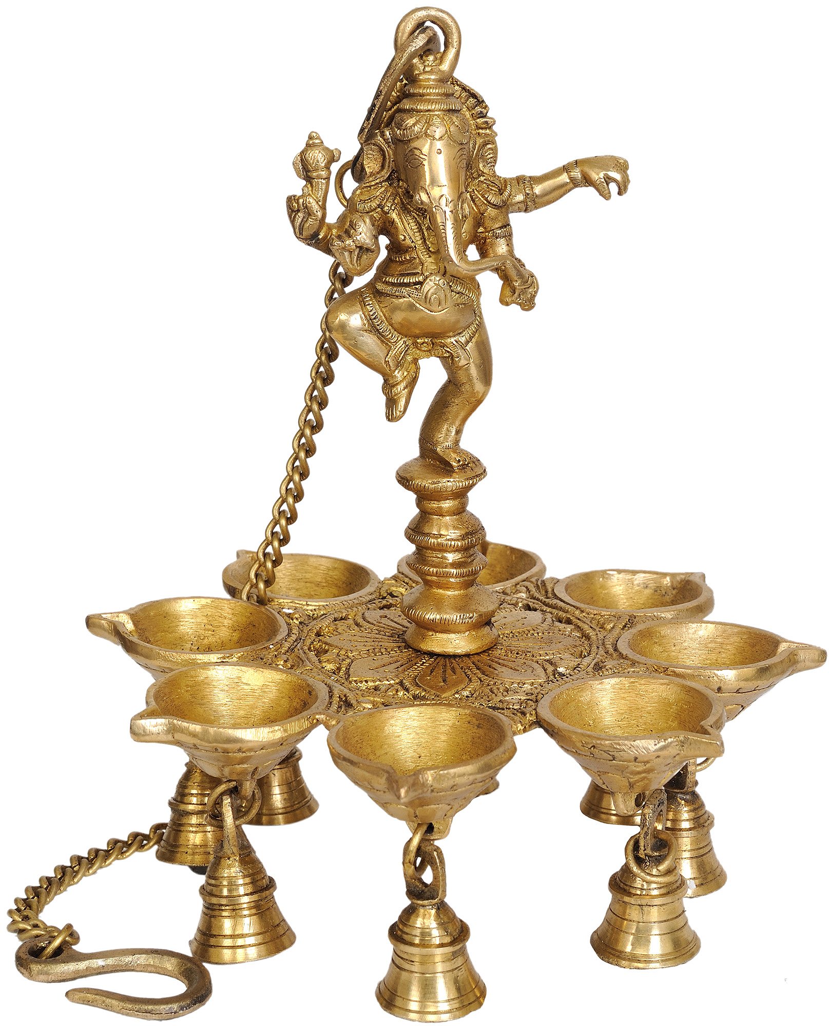 Statue Ganesha suspendue laiton avec clochettes - Idée cadeau crémaillère originale