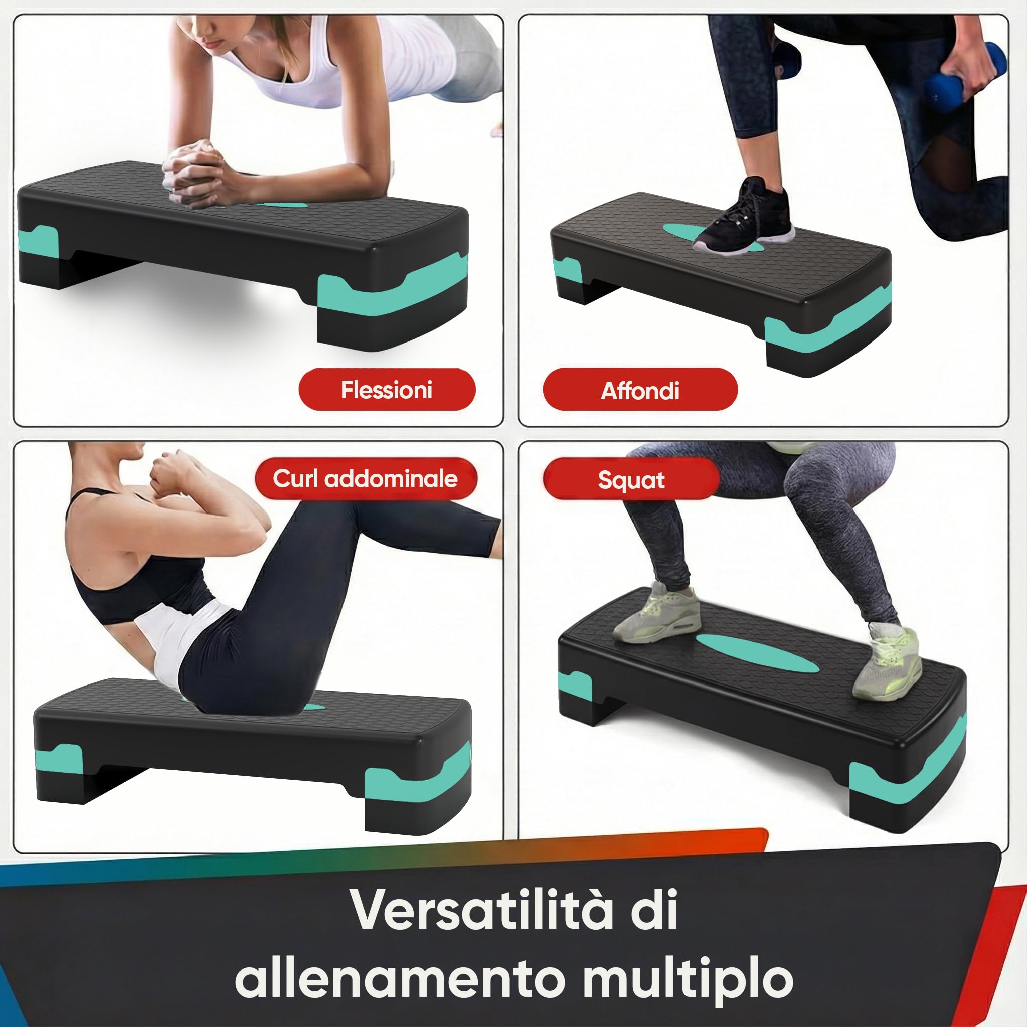 Ultrasport Step Fitness Aerobica Stepper Casa Antiscivolo Regolabile 2 Altezze Stepboard 68x28 cm Verde