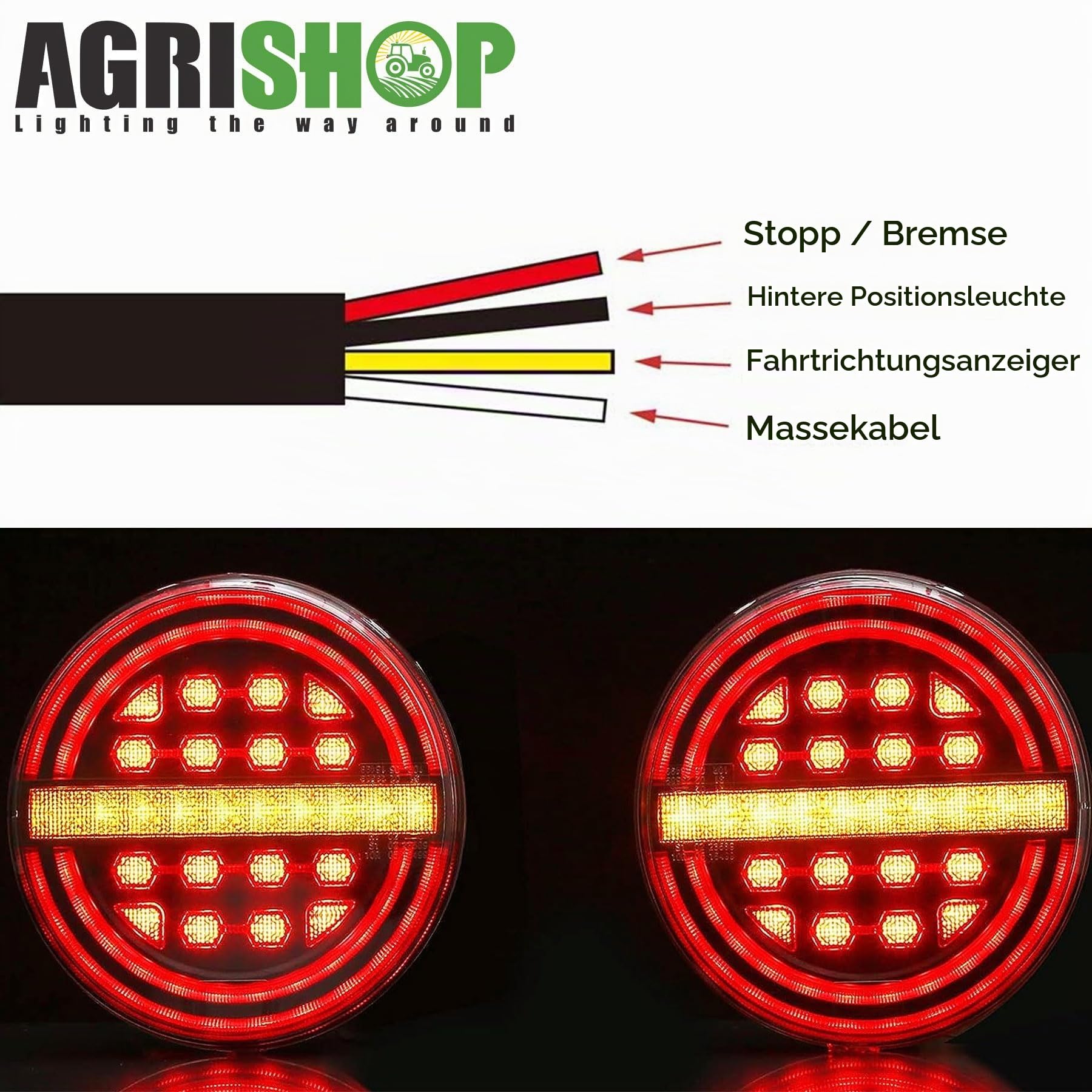 2 Stück 12/24V LED Runden Hamburger Rückleuchten für Anhänger, LKW, Rücklicht Anhängerbeleuchtung Heckleuchten Wasserdicht für RV Wohnwagen Traktor Van E-Mark, Rot, 50 Leds, 4,5 Watt, IP67