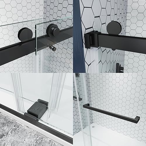 Miniatura 3 de Puerta de ducha corredera doble sin marco, 56"-60" ancho x 79" H 38" (10mm) vidrio templado transparente, puerta de ducha impermeable para baño,