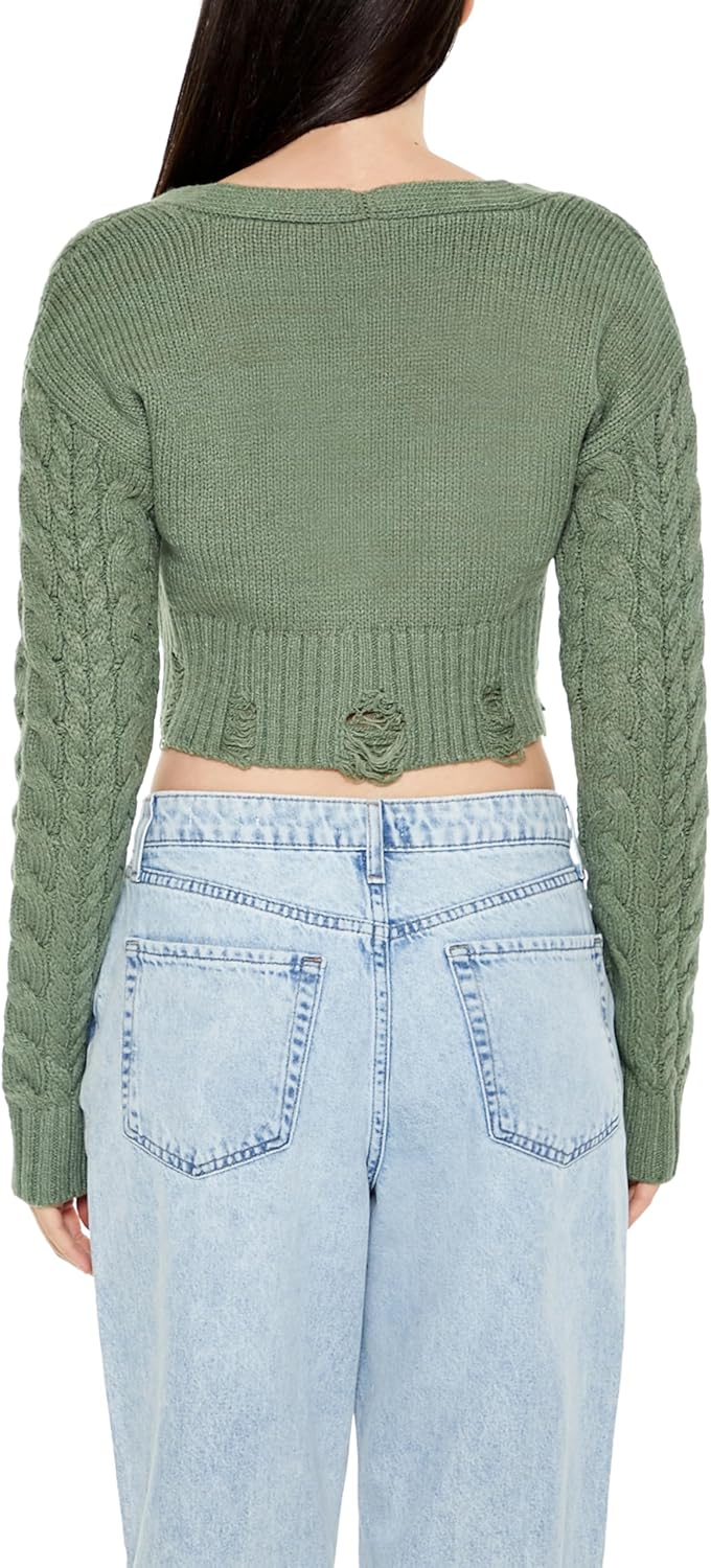 Forever 21 Womens Cable Knit Cropped Cardigan Sweater - Image 5