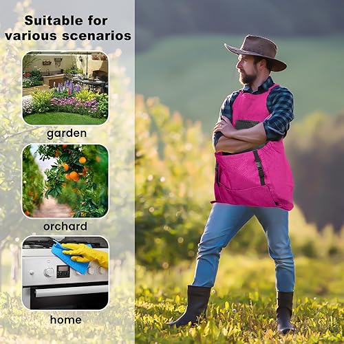 Miniatura 4 de Delantal de jardinería, delantal de jardín con bolsillos de liberación rápida, Oxford resistente al agua con correa cruzada de ajuste, trabajo