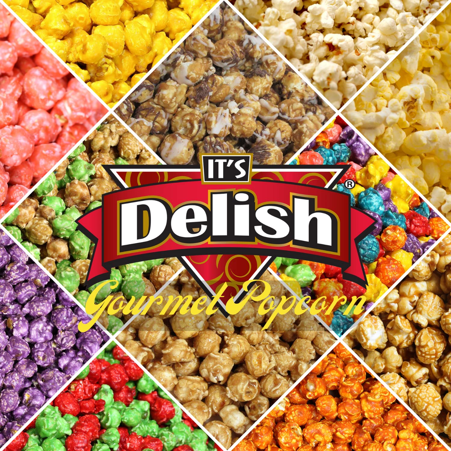 Its Delish Gourmet Schokoladen-Popcorn Jumbo-Behälter, 473 ml, festlicher Karamell-Mais, luftgepresst, süßer und knuspriger glasierter Karmel-Mais-Snack, Filmabend, Partys, Events – glutenfrei, vegan,