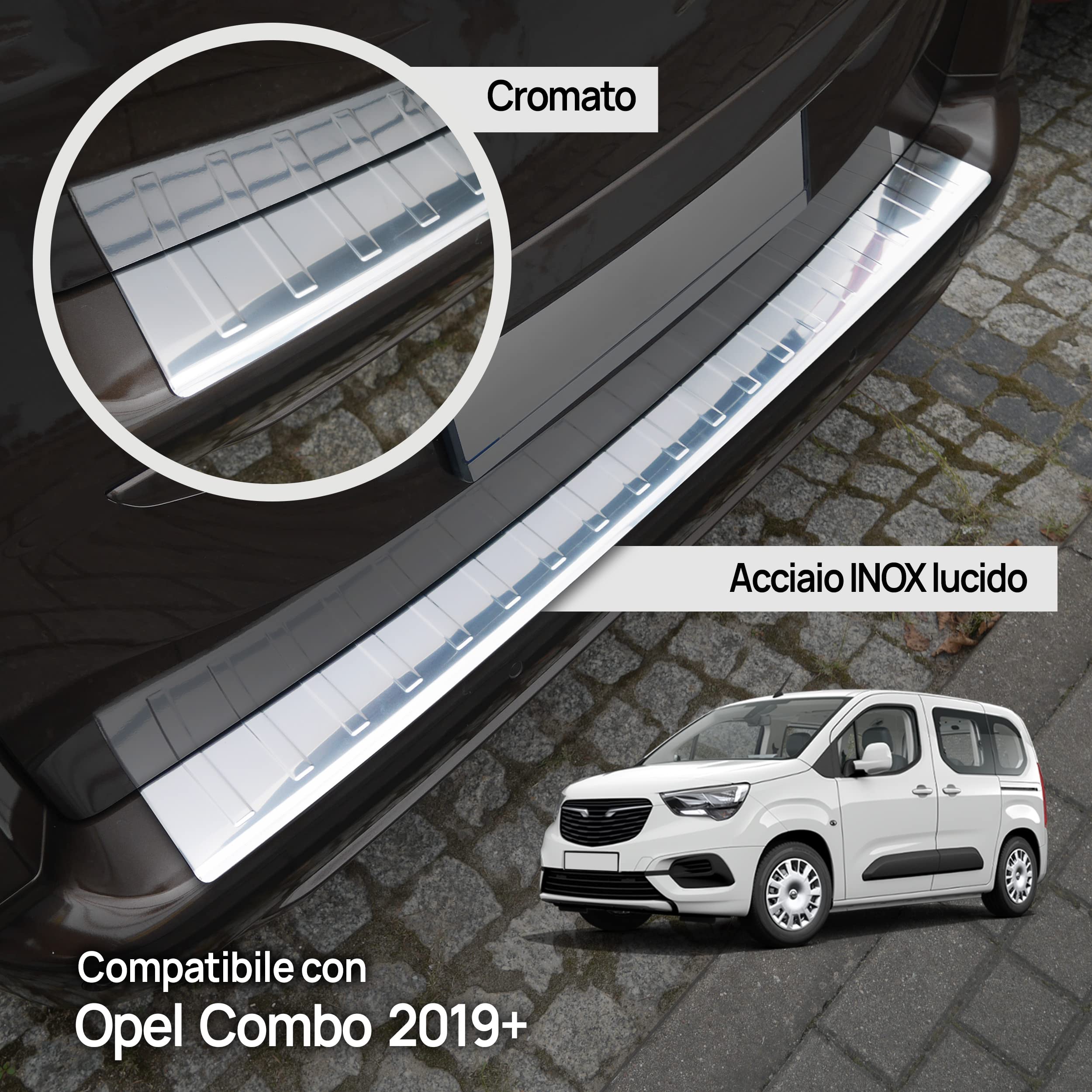 Chromemaster | Protezione paraurti Posteriore | Compatibile con Opel Combo dal 2019- | Acciaio INOX lucido/cromato | Protezione paraurti protegge la vernice del paraurti dai graffi