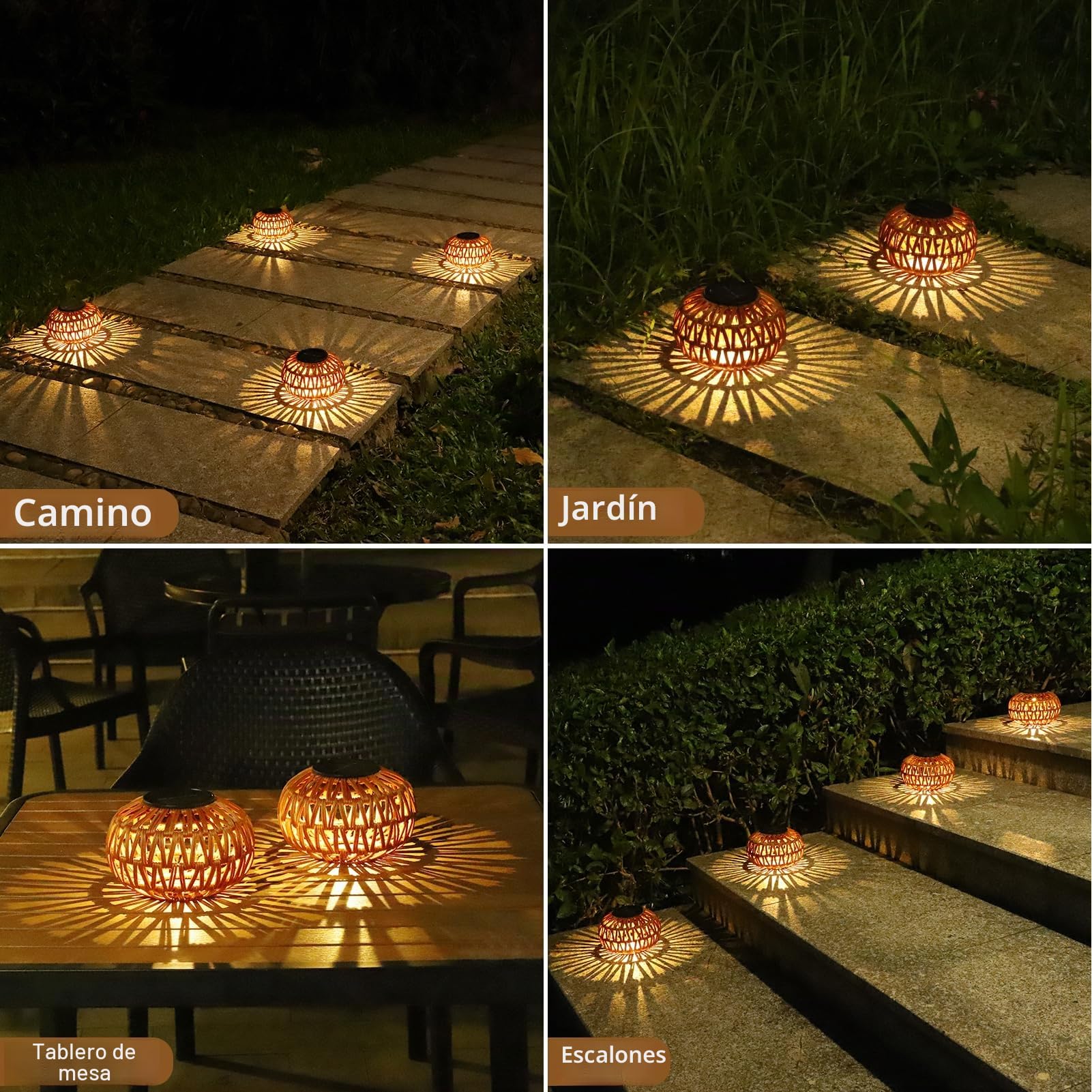 Rayofly Lámparas Solares para Exteriores Resistentes a la Intemperie, 2 Piezas Luces Solares de Ratán para Exteriores, Lámpara de Mesa Boho para Exteriores, Decoración de Jardín Regalo, Luz Solar LED