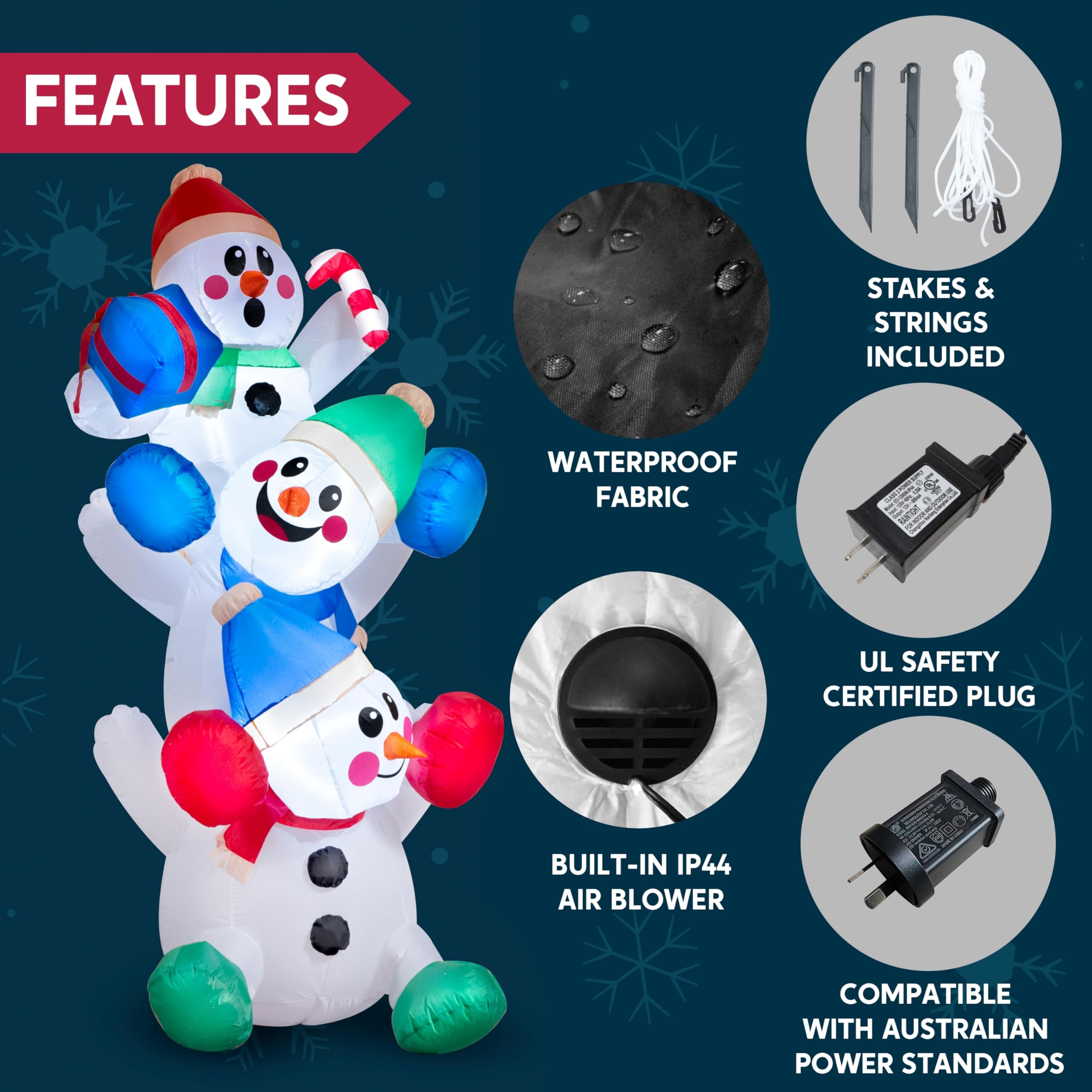 Joiedomi 1.8M/ 6FT Weihnachten aufblasbare gestapelt Schneemann mit eingebauten LEDs Blow Up Schlauchboote für Xmas Party, Home Indoor Outdoor Yard Garden Lawn Winter-Dekor