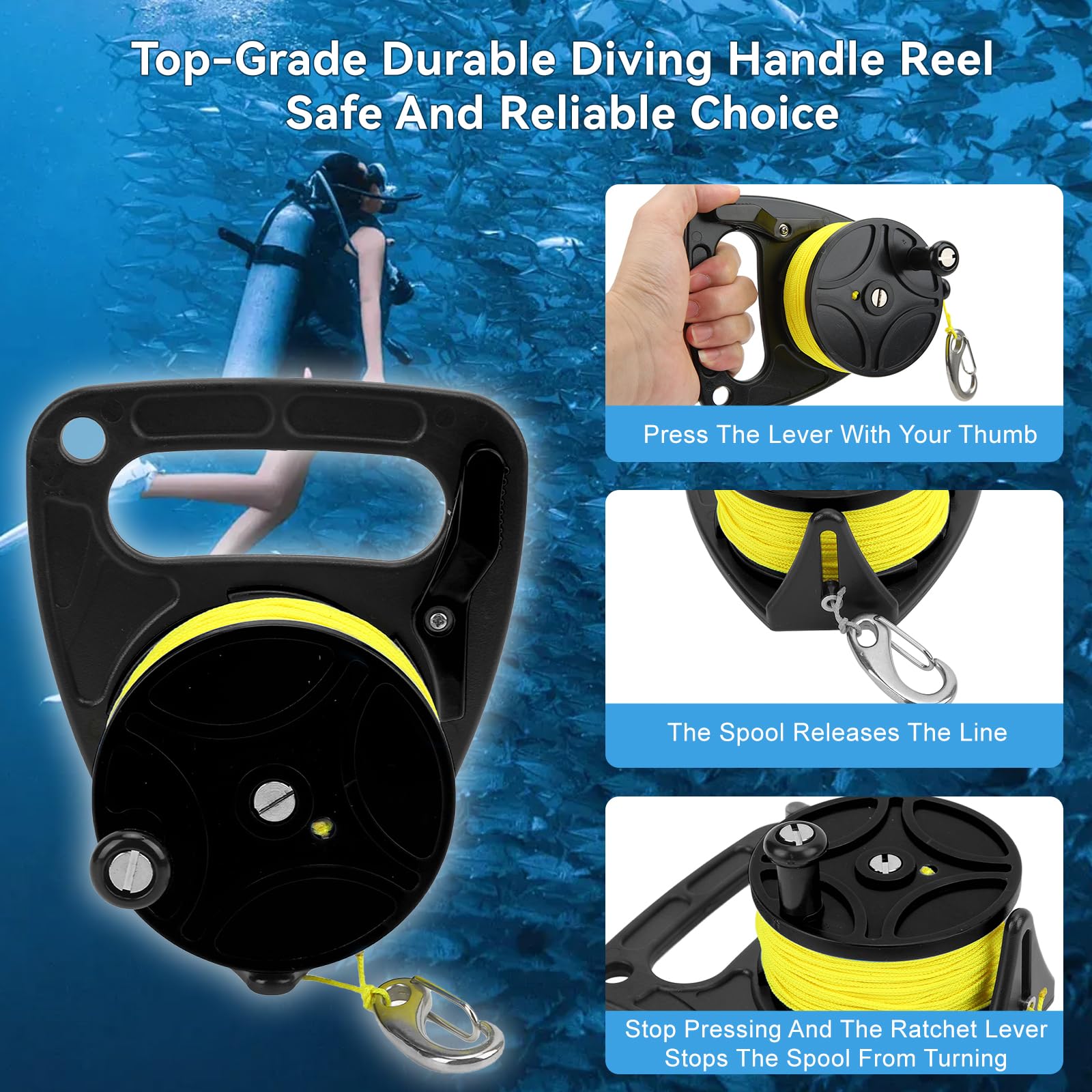 plplaaoo Carretes De Buceo Carrete De Cuerda De Anclaje Carrete De Dedo Multiusos con Cable De 83 M De Clip, Carrete De Fusil De Submarinismo Pistola De Lanza para Pesca Submarina con Carrete