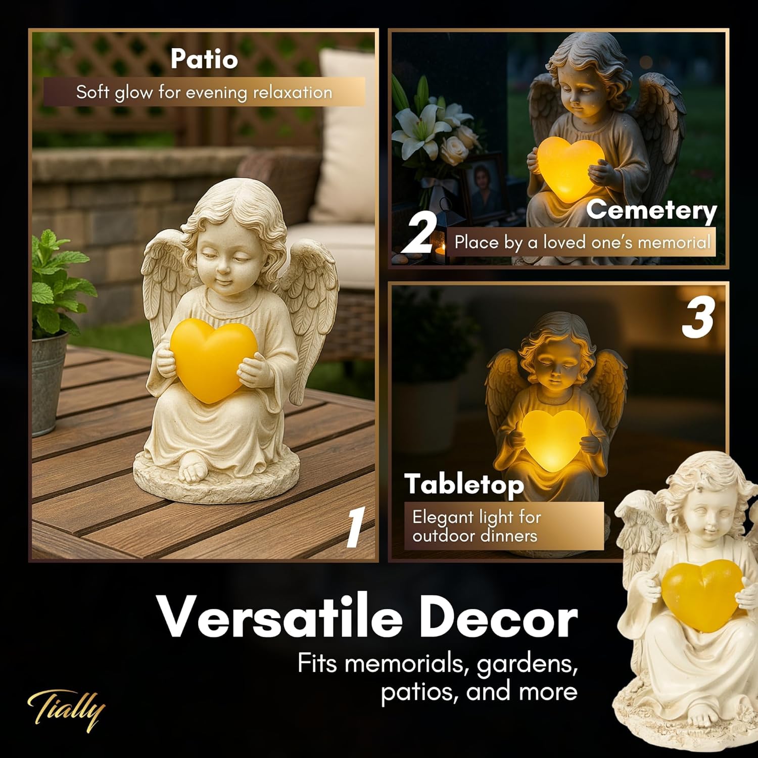 TIALLY Solar Garden Angel Statue – Praying Guardian Angel Statue Light for Outdoor Yard Decor, Resin Garden Sculpture with Soft Glow for Angels Memorial or Cemetery Use - Image 8