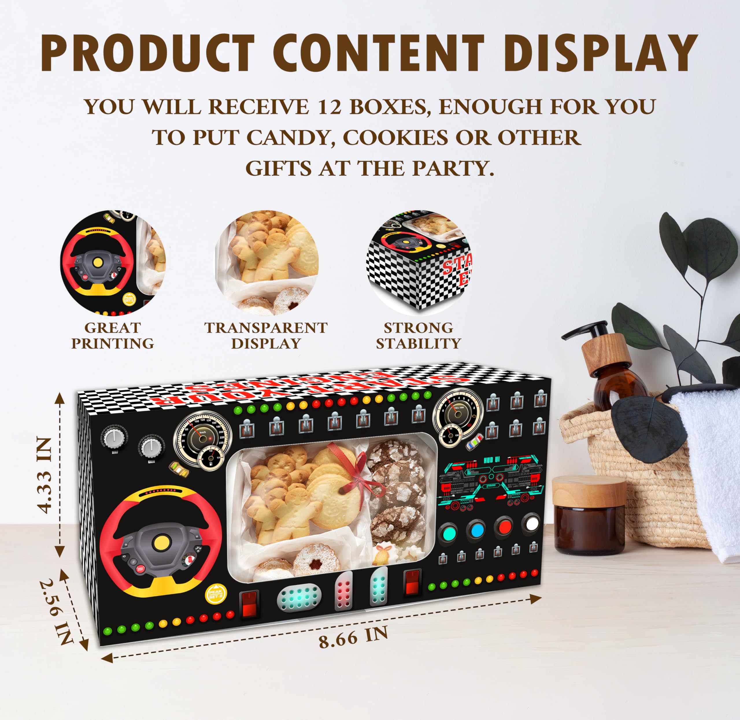 Racing Party Favors Boxes With Window, Race Car Boxes For Treat Candy Cookies Party Favors, 12 Pack Gifts Boxes For Birthday Wedding Baby Shower, Christmas Festival Gifts Packaging, 05