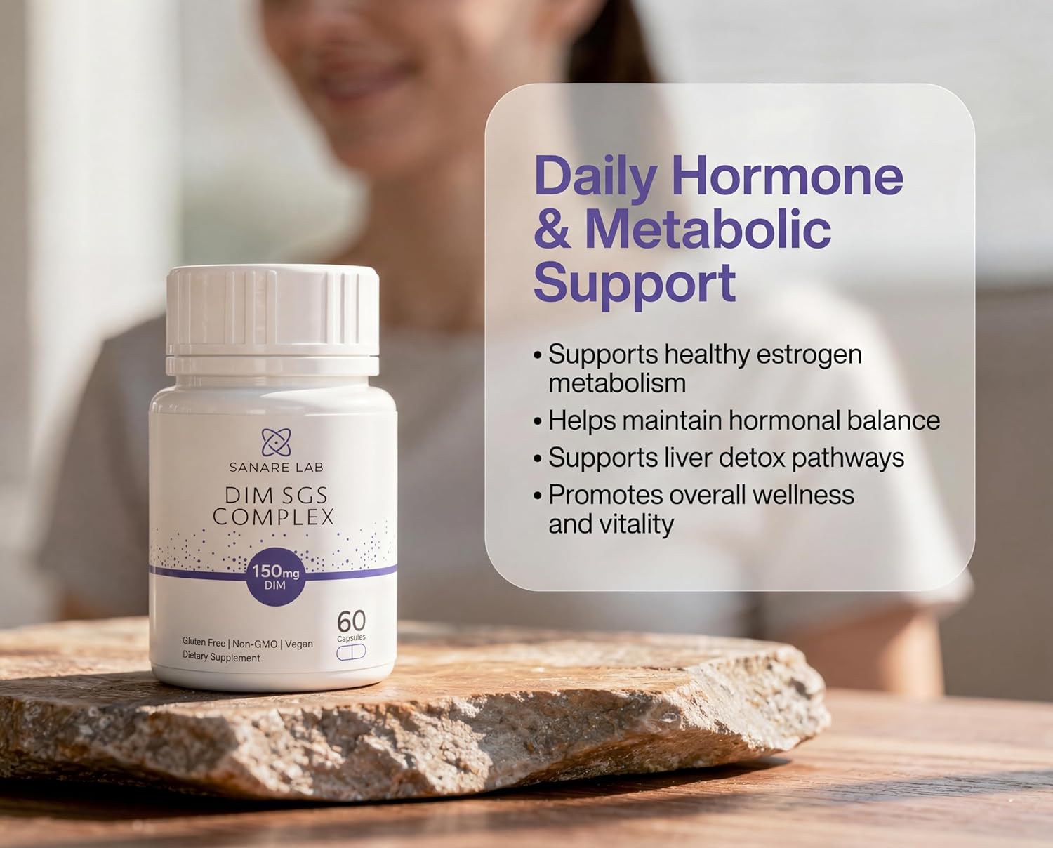 DIM SGS Complex 150mg – Diindolylmethane with Broccoli Seed Extract & Pomegranate – Hormone Balance Support for Women & Men – Vegan, Non-GMO, 60 Capsules - Image 5