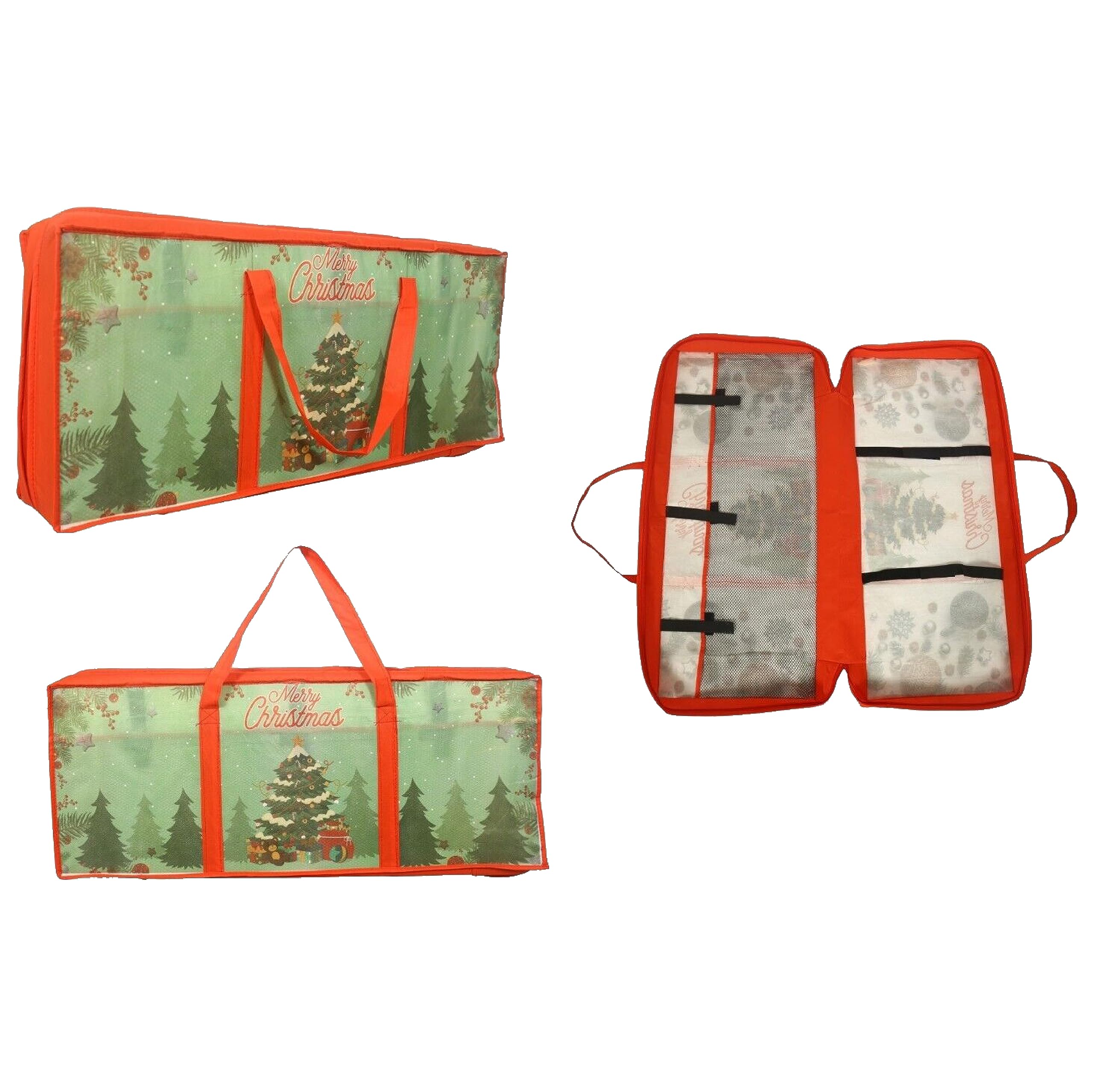 Sul Green Christmas Wrapping Paper Storage Bag With 3 Compartments, Christmas Wrap Bauble Storage Bag, Heavy Duty Fabric Gift Wrap Decoration Storage Organiser Bags For Paper, Tags & Bows (Green)