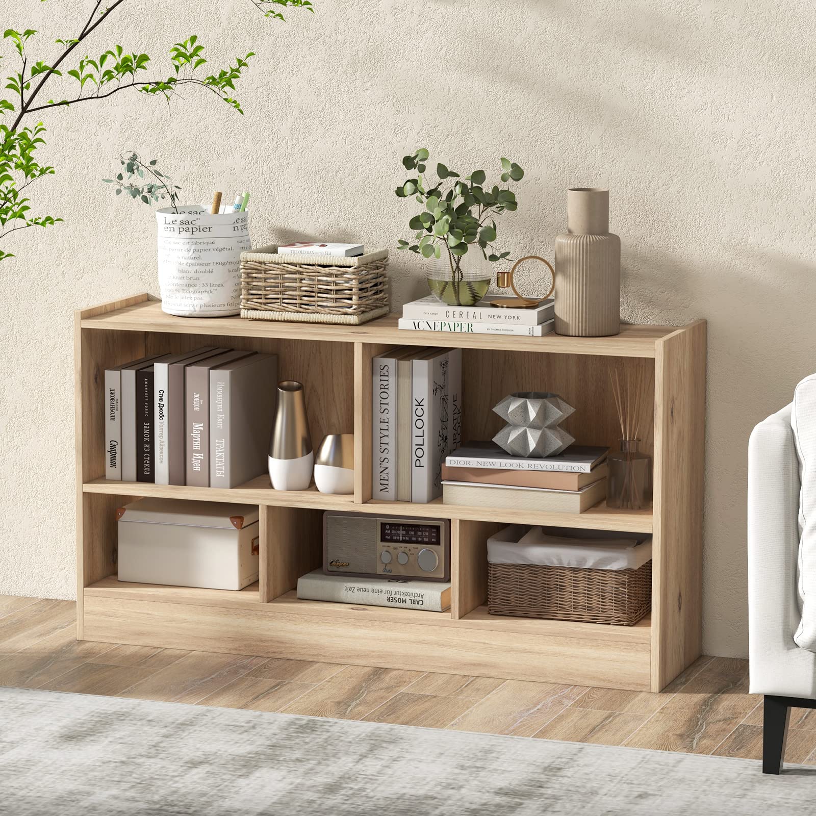 GOPLUS Bibliothèque 5/8 Cubes Ouvertes, Meuble de Rangement Bibliothèque Enfant Salon pour Livres et Jouets,111 x 30 x 61,5CM, Naturel