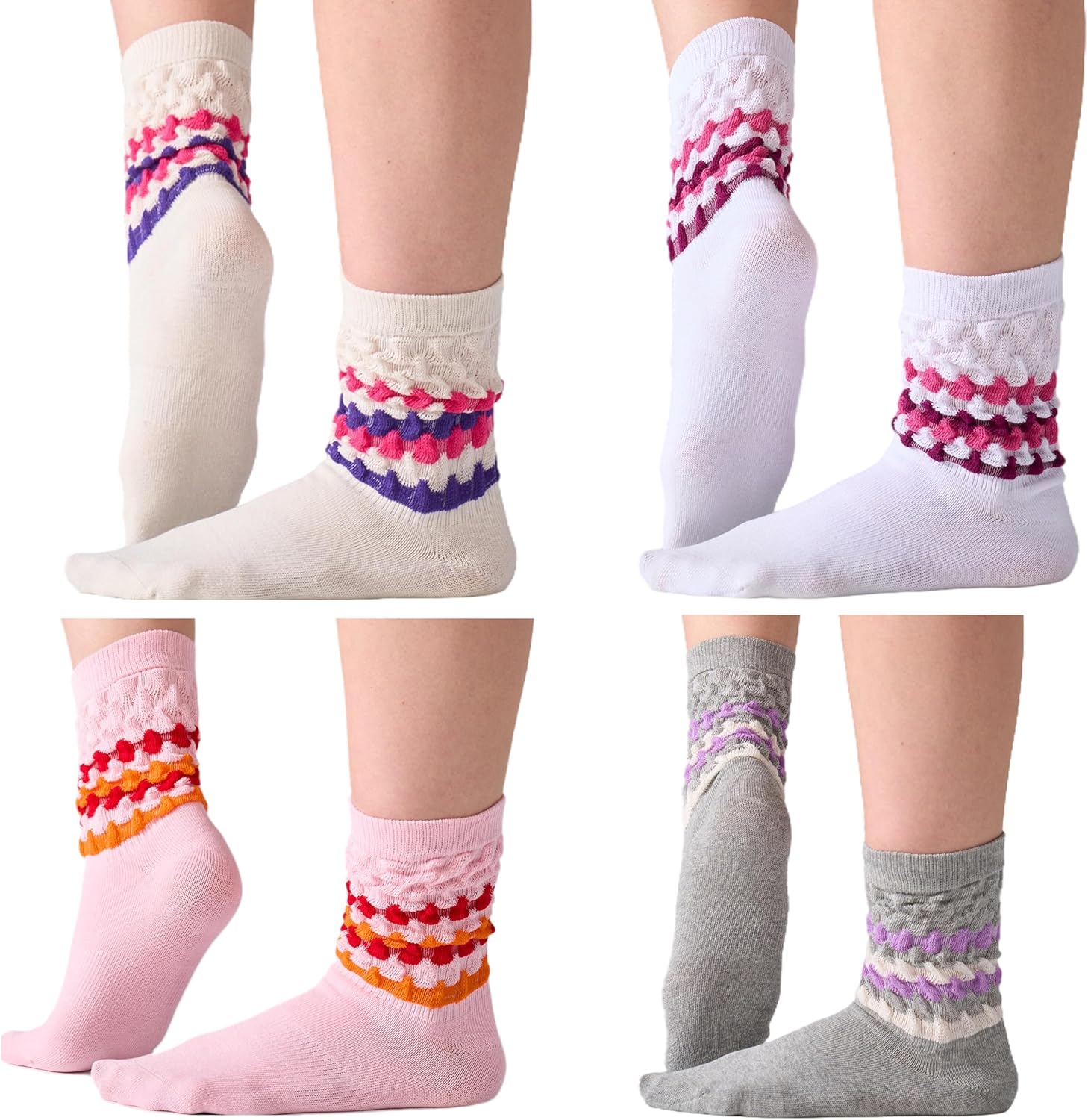 Mosithings Women's Slouchy Socks Soft Casual Calf Socks Retro Scrunch Crew Socks 3/4 Pairs