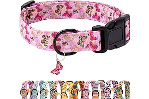 Faygarsle Cute Pink Butterfly Patterned Dog Collar for Small Medium Large Female Dogs