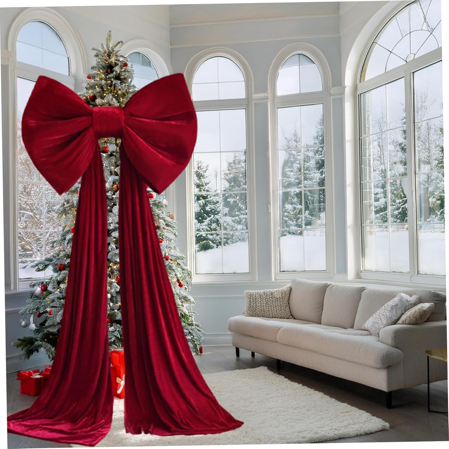 Christmas Tree Topper Bow, Extra Large Red Velvet Bows with Long Tail for Home Christmas Tree Toppers Wall Room Party Holiday Decor Supplies Topper Bow, Velvet Bows for Christma