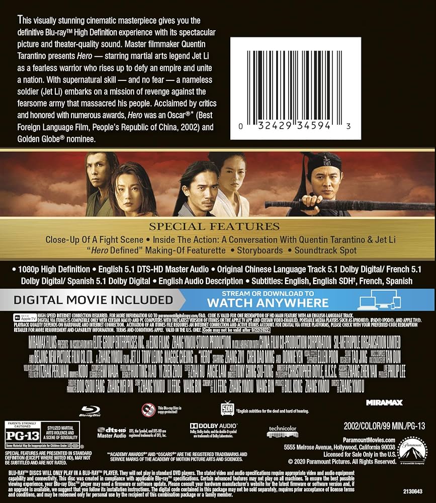 HERO Blu-ray BOX〈4枚組〉 Amazon.com: Hero [Blu-ray] : Zhang Ziyi, Jet Li, Jiang Wen