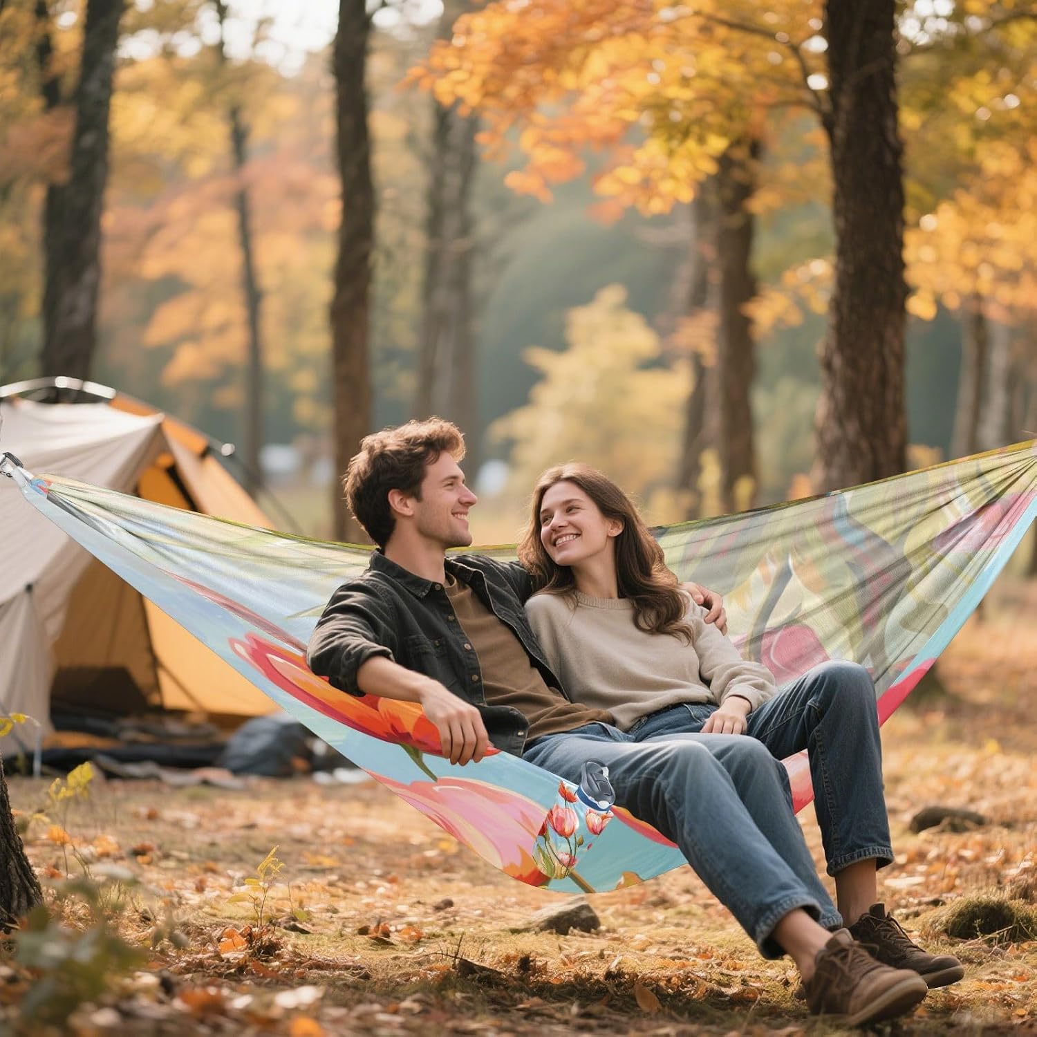 ALAZA Tulip Flower Floral Painting Camping Hammocks Single or 2 Person 500 lbs Portable Parachute Travel Hammock w/Tree Straps for Hiking Backpacking Indoor Outdoor
