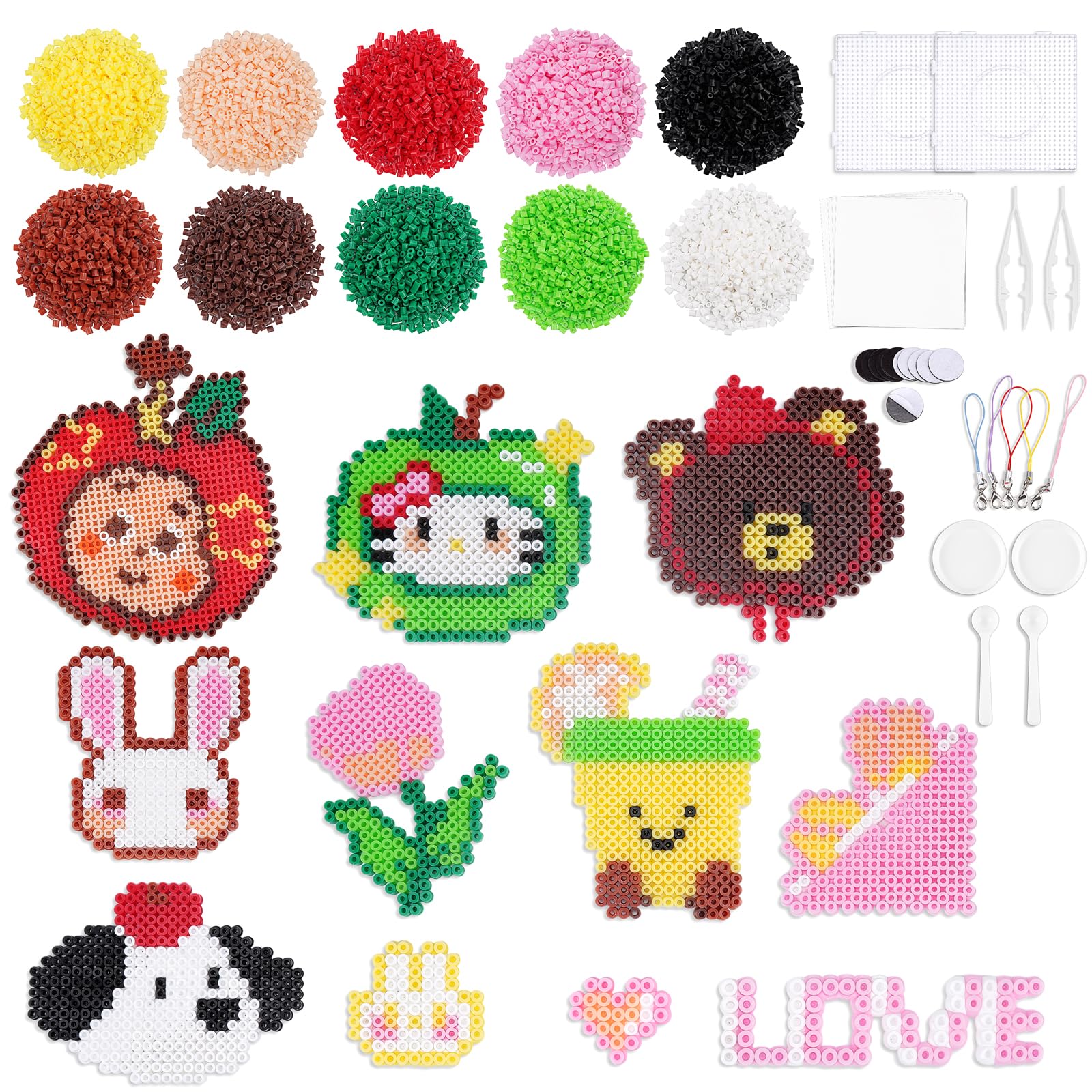 VynyQoo Lot de 8 200 perles en fer de 5 mm avec panneaux perforés, papier à repasser, porte-clés, pince à épiler – Jouet pour soulager le stress, cadeau pour enfants, garçons et