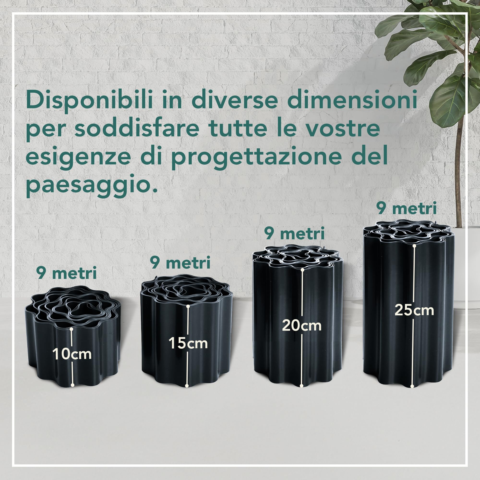 GARDENIX Bordo per Aiuola Ondulato Bordo per Prato in Plastica Lunghezza 9 m, Altezza 25 cm, Antracite