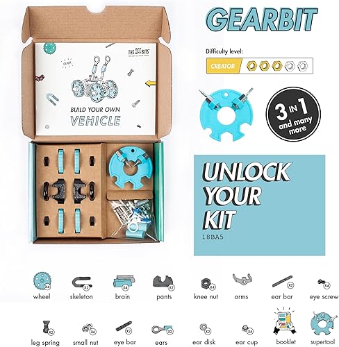 Miniatura 5 de The Off Bits Juegos de construcción de juguetes kit de modelo de vehículo GearBit para niños de 6 años, mini juguetes STEM con tuercas y pernos,