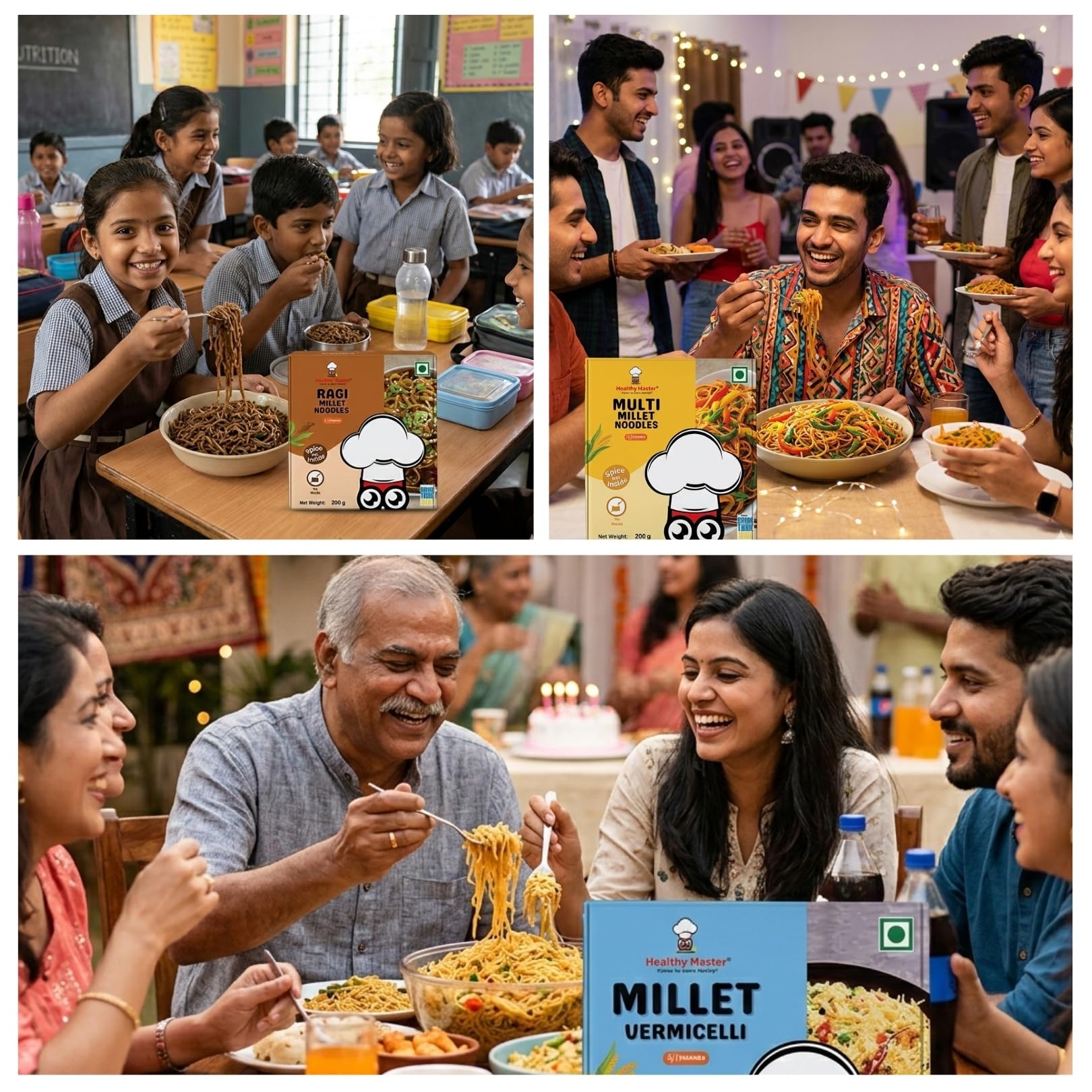 Healthy Master Millet Noodles and Vermicelli Combo 590 gm | No Maida, No MSG | Not Fried | Ready to Cook | Vegan | Healthy Noodles for Kids & Adults (Ragi 200 g, Millet 200 g, Vermicelli 190 g) 3