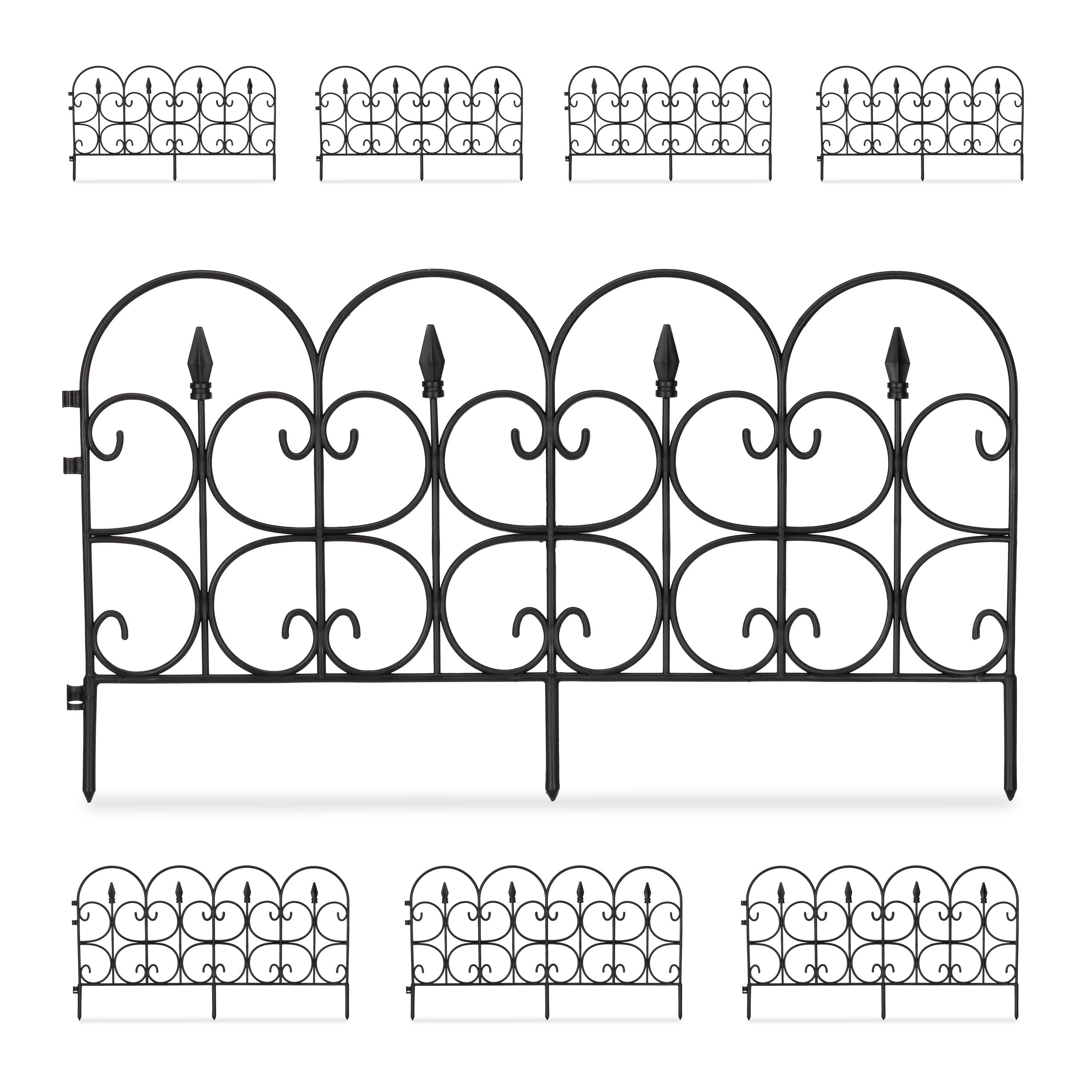 Relaxdays Recinzione per Aiuole in Plastica, H x L: 38 x 69 cm, Set da 8, Recinto Decorativo, Paletti per Giardino, Nero
