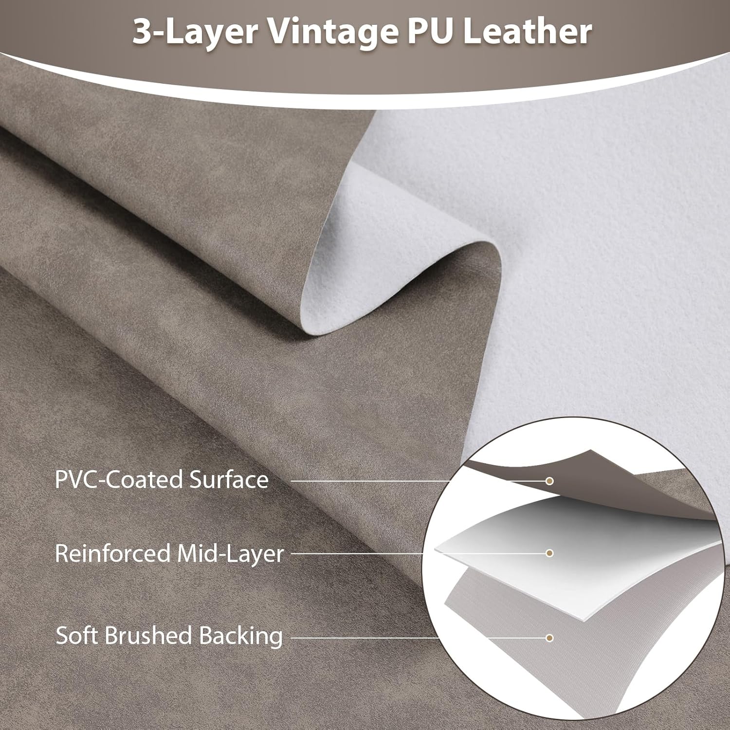 Faux Leather Fabric, 55" Wide 1.3mm Thicken Upholstery Fabric by The Yard Soft Marine Vinyl Fabric Vintage PU Leather Sheets for Crafts Sewings Chairs Seats Wallets Cushions, 3 Yard Grey