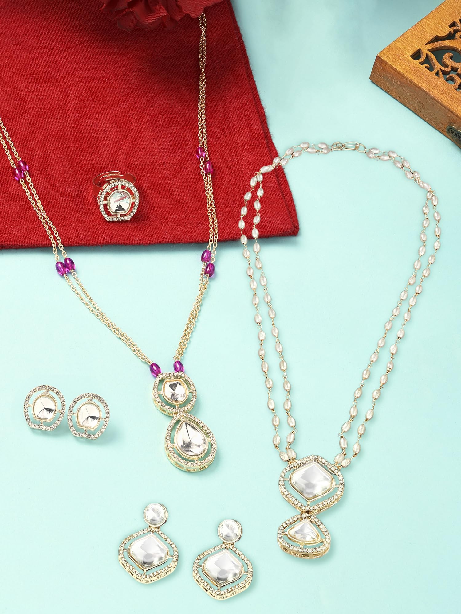 Women's 2 Tone Dazzling Austrian Diamonds Necklace Earring & Ring Set