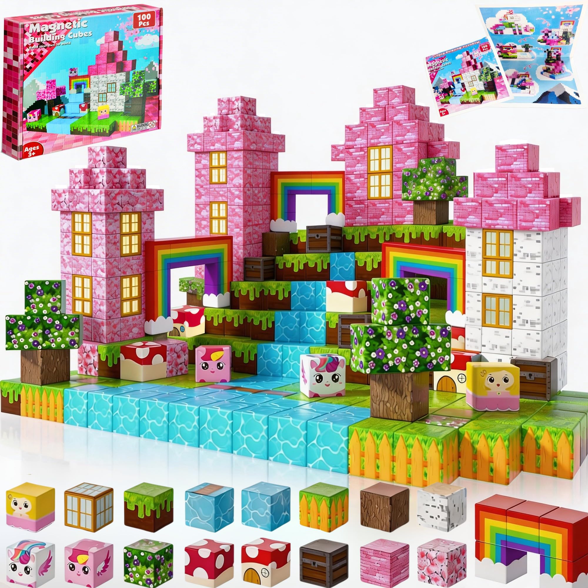 Lubibi 100PCS Unicorn Magnetic Blocks, Magnetic Building Blocks Tiles Cubes, Learning STEM EducationalοΌCreative Blocks Kids GamesοΌStacking Sensory Toys for 3+ Kids Boys Girls Birthday Gifts