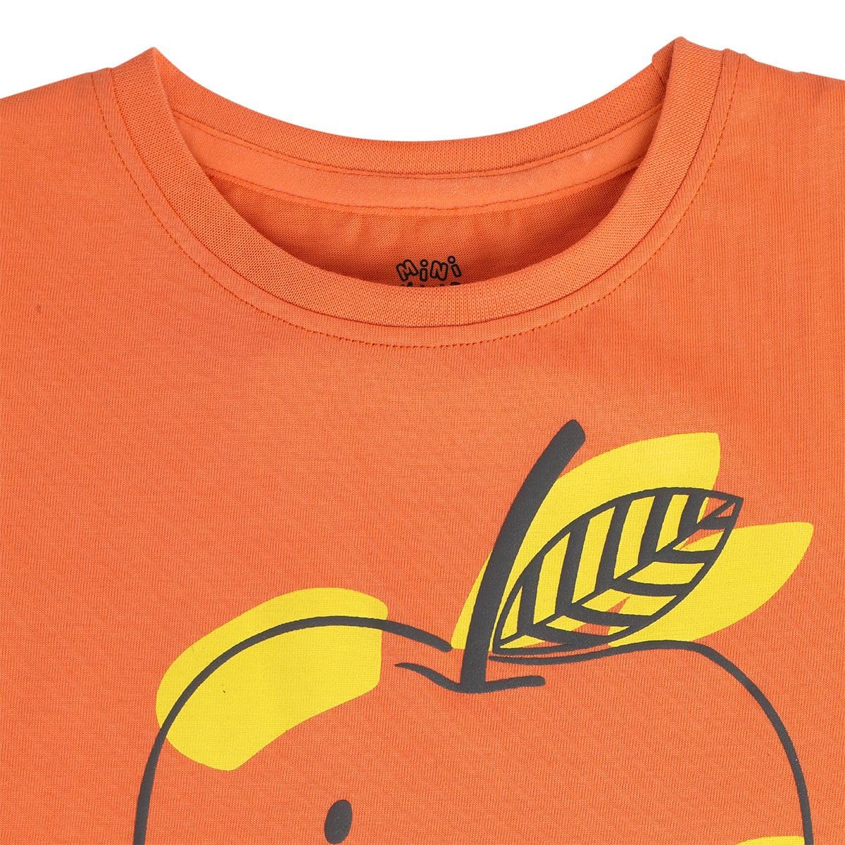 Mini Klub Girls Round Neck Short Sleeve Knitted Cotton Orange Color Top (3-4Y) - Image 4 thumbnail