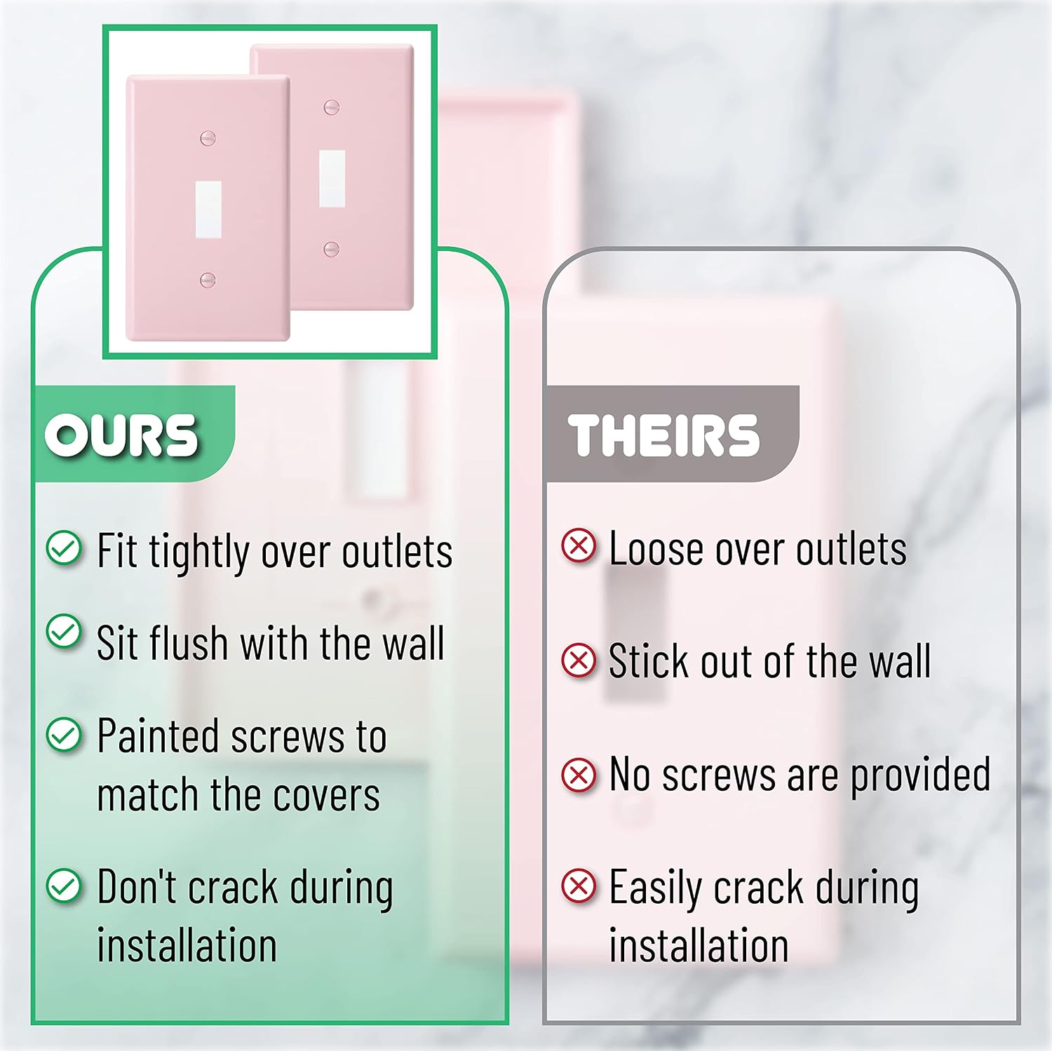 Bates- Light Switch Plates, 2 Pack, Pink Light Switch Cover Plate, Light Covers for Light Switch, Outlet Plate Cover, Light Switch Plate, Light Plates Switch Covers, Wall Switch Plate Cover
