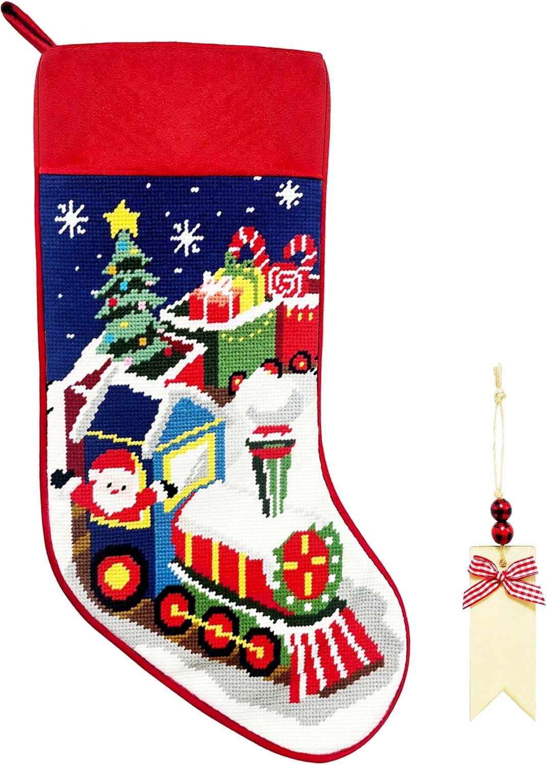 BirdNest Personalized Needlepoint Christmas Stocking with Name Tag,3-D Embroidered Family Stockings Vintage Large 18 Inch Hanging Stocking Old-Fashioned Christmas Decor for Mantel Decor