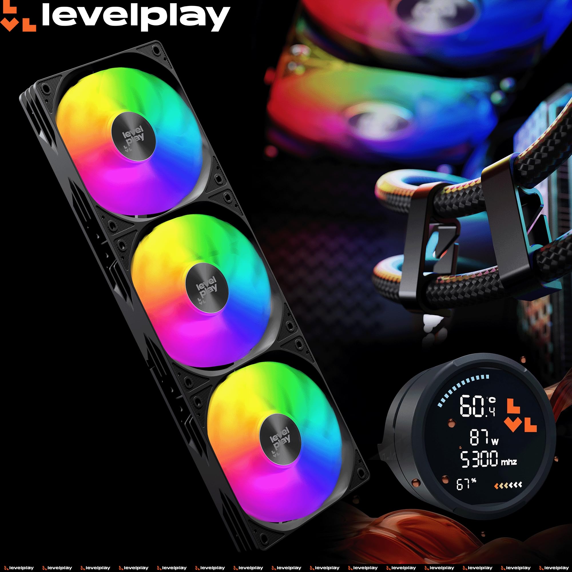 Levelplay Combat Liquid 360 HUD Refrigeración CPU AIO-TDP 300W, Pantalla Digital 2.6" Tiempo-Real, Radiador 360mm, Ventiladores 360 Marco Único,Compatible AMD AM5/AM4 e Intel LGA 1851/LGA 1700 - Negro