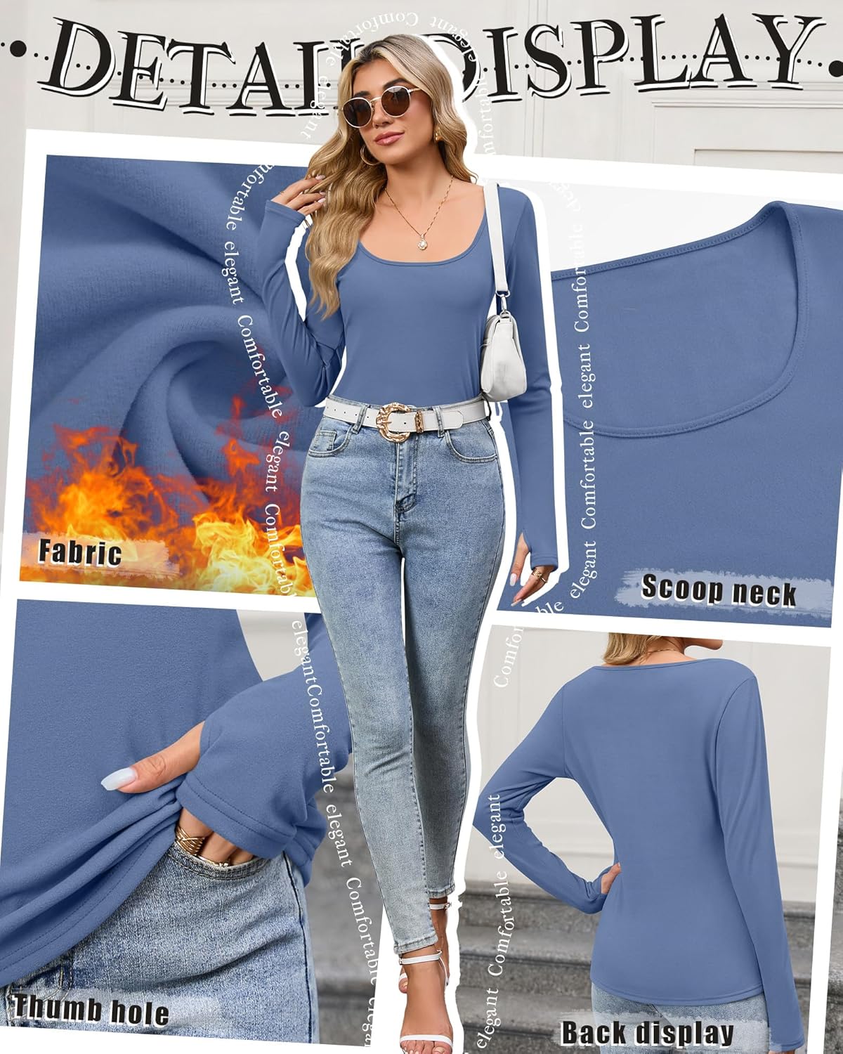 4 Pack Women's Thermal Long Sleeve Shirts Fleece Scoop Neck Tops Slim Fit Undershirt Basic Layer with Thumb Holes - Image 3