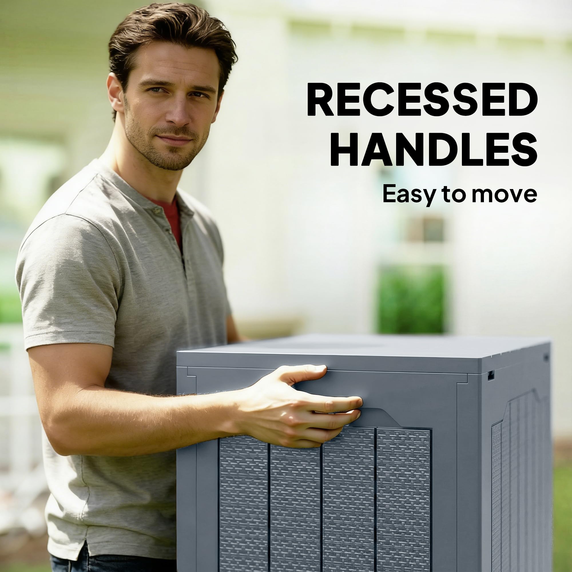 Outsunny 93L Plastic Garden Storage Box, Outdoor Storage Box with Handles, Waterproof Outdoor Storage Container for Garden Tools and Accessories, Light Grey — view 4