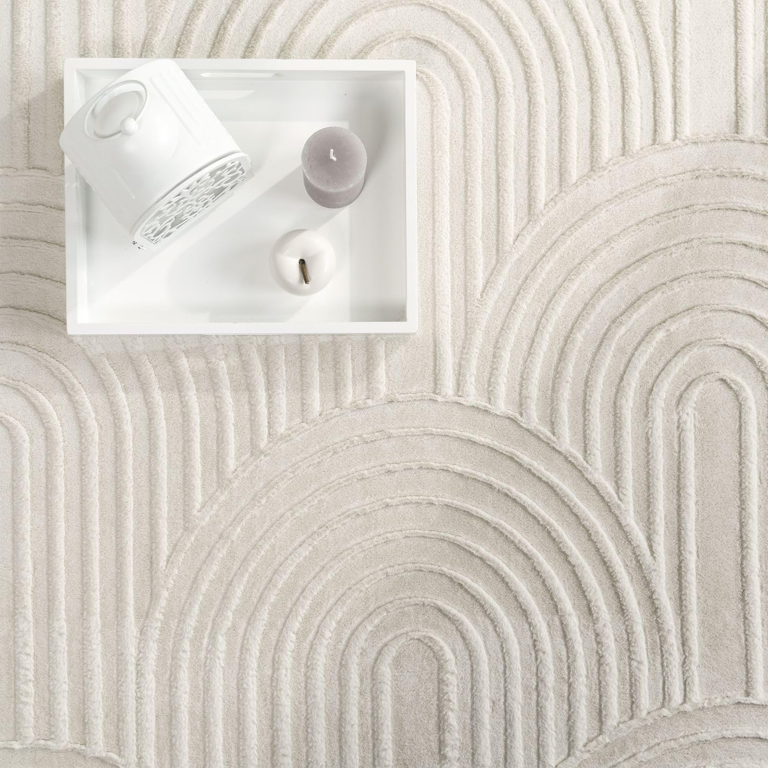 TT Home Wohnzimmer Teppich Esszimmer Kurzflor Geometrische Optik Skandi Boho Unifarben, Farbe:Hellbeige Beige Creme, Größe:160x220 cm