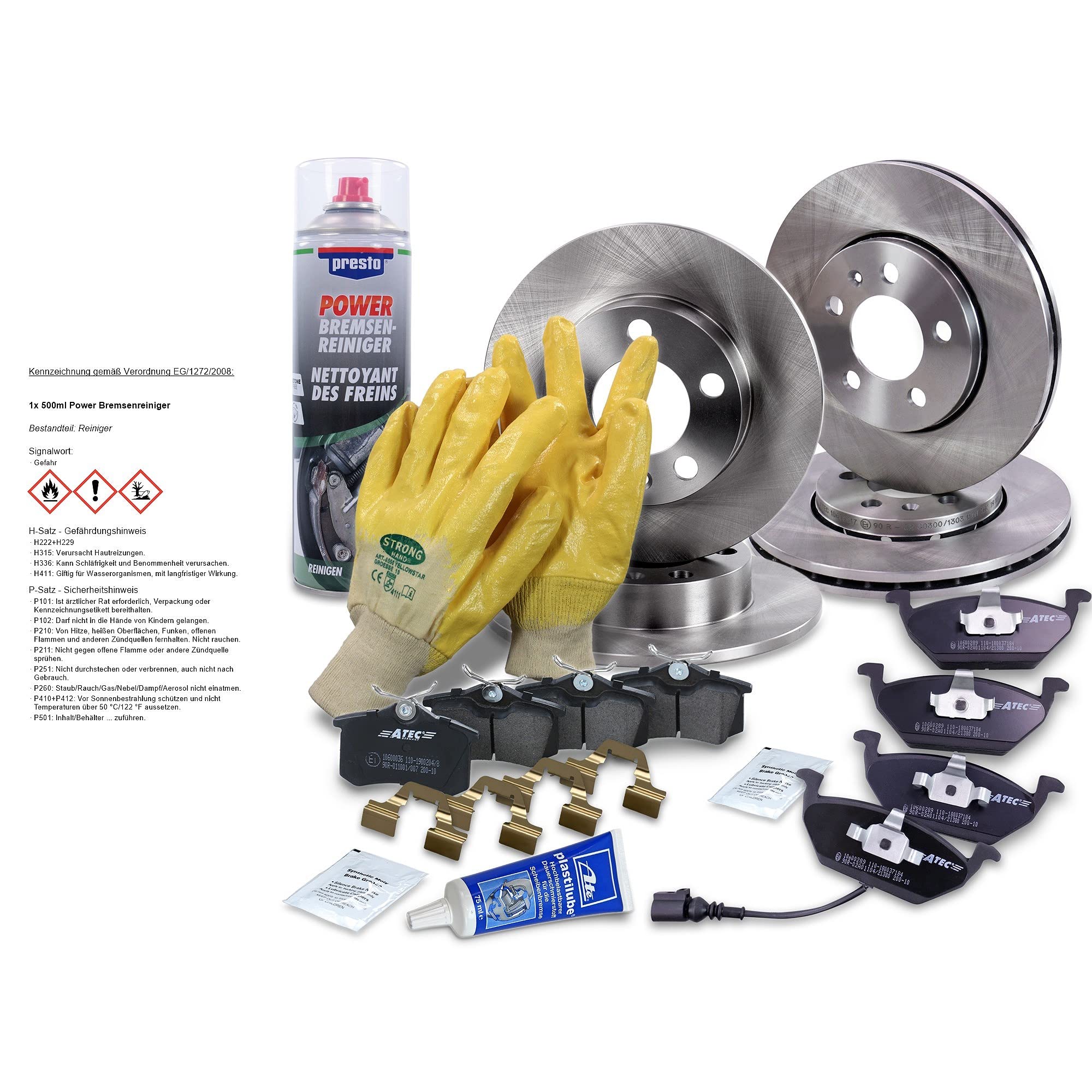 ATEC Germany Bremsenset inkl. Bremsscheiben Vorne Ø 256 mm Belüftet + Hinten Ø 230 mm Voll + Bremsbeläge Vorne & Hinten Kompatibel mit SKODA OCTAVIA 1, VW GOLF 4, POLO (9N_, 9A_) (9A4, 9A2, 9N2, 9A6)