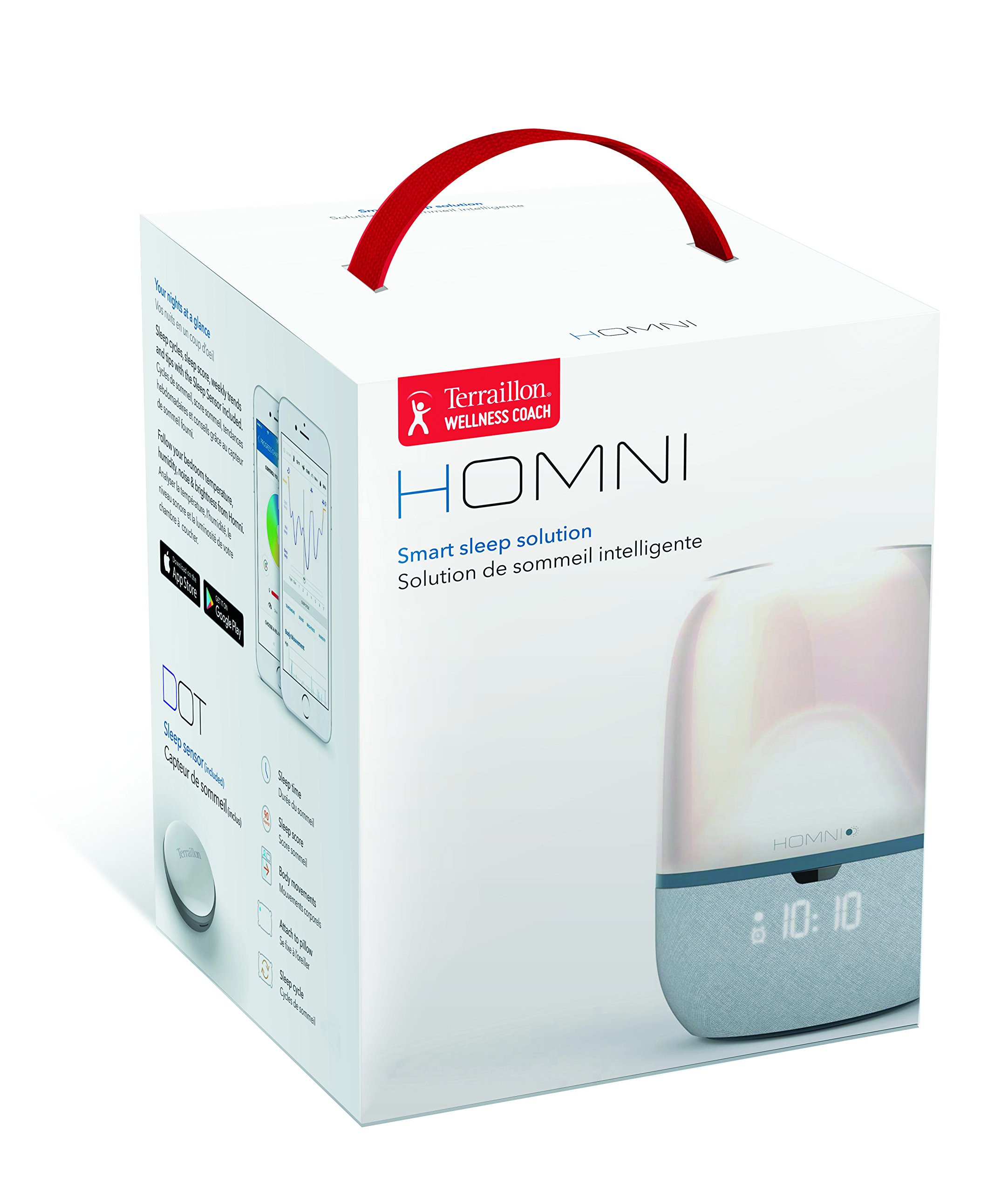 Terraillon Homni & capteur de sommeil Dot, Eveil Lumière/Simulateur d’aube/Aide au sommeil/Relaxation/Exercice de respiration – Pour vous endormir plus vite et vous réveiller naturellement