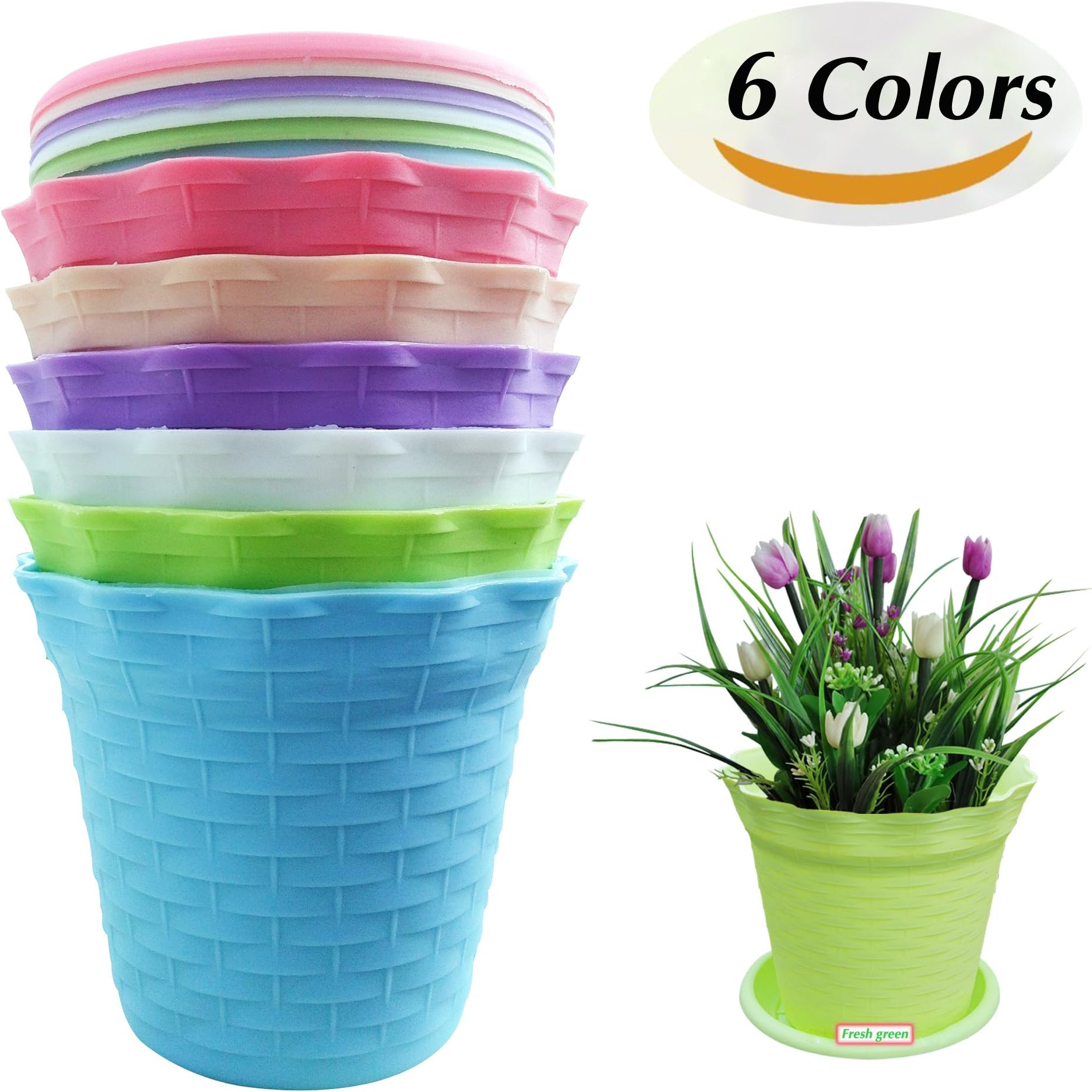 JTHM Imported Resin Material Wavy Edge 6 colors Plastic Flower Pots, Suitable for Tiny Plants & Succulent Plants Pots (Size 4.1" x 2.5" x 3.5" )