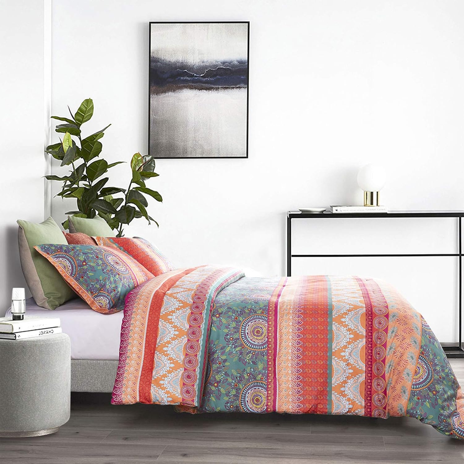 Tор Rаtеd Wake In Cloud - Bohemian Comforter Set, Orange Coral Boho Chic Mandala Pattern Printed, Soft Microfiber Bedding (3pcs, Queen Size)