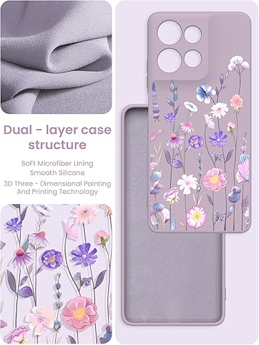 Miniatura 3 de Funda para Motorola Moto G Power 5G 2025 con 2 protectores de pantalla de vidrio templado, funda de silicona líquida floral para niñas y mujeres,