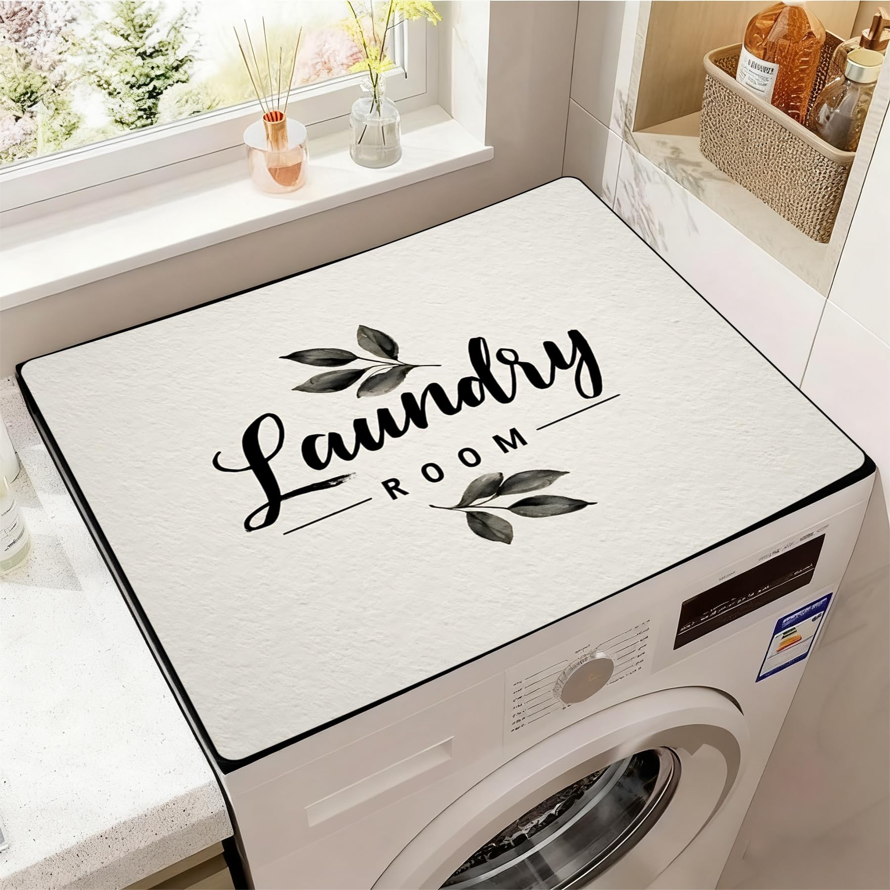 Washer and Dryer Covers for the Top, Non-slip Dryer Top Protector Mat, Dust-proof Washing Machine Cover, 23.6" x 19.7" (leaf, 23.6" x 19.7")
