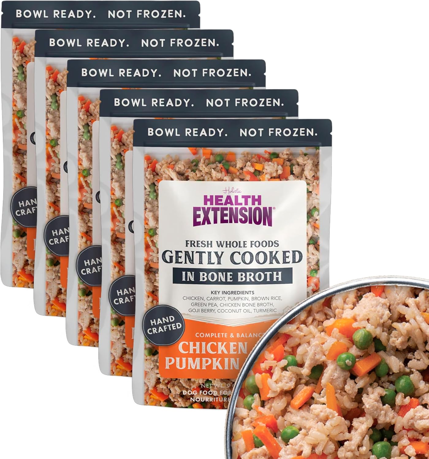 Health Extension Gently Cooked Chicken & Pumpkin Dog Food, (9 oz, 255 g) – Bowl Ready with Bone Broth, Omega-3s & Superfoods for All Life Stages (Case of 5 Pouches) Health Extension Gently Cooked Chicken & Pumpkin Dog Food, (9 oz, 255 g) – Bowl Ready with Bone Broth, Omega-3s & Superfoods for All Life Stages (Case of 5 Pouches)