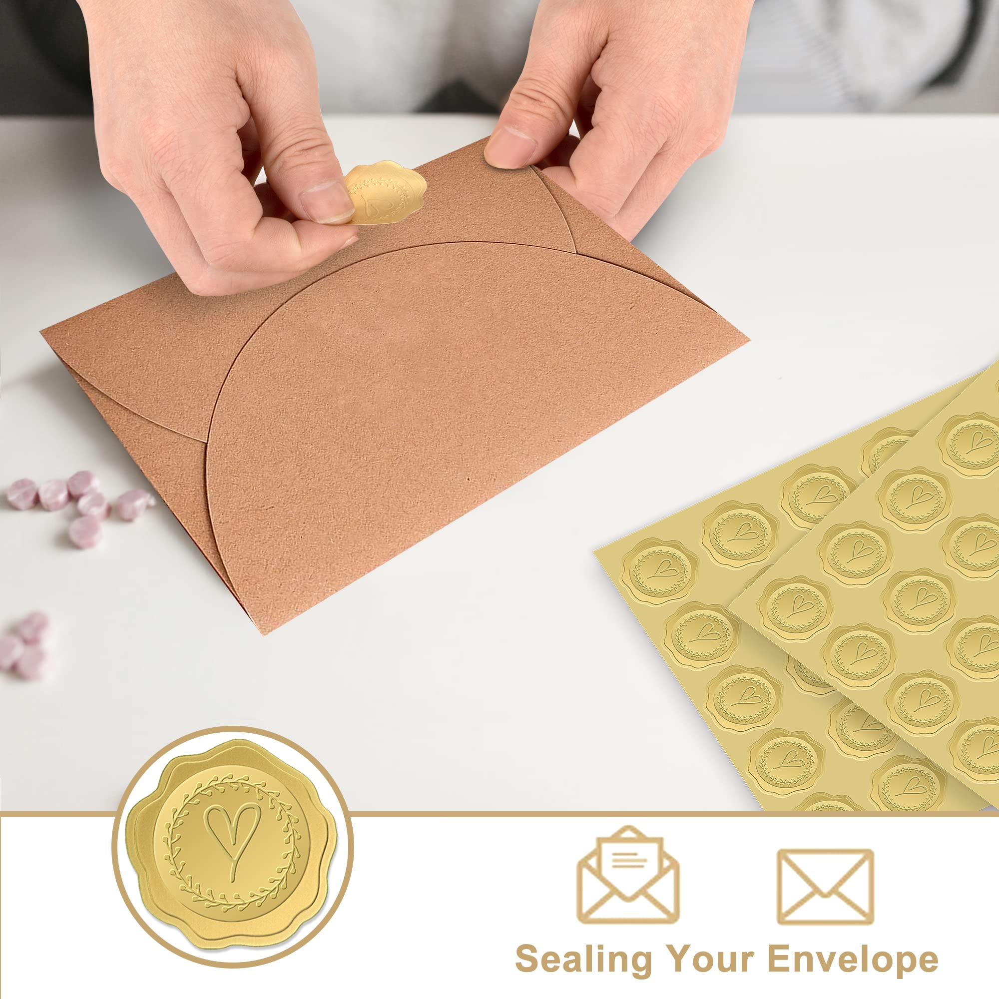 100 Adesivi Sigillo Ceralacca Oro Per Matrimoni - Autoadesivi Per Buste E Inviti - Foto 7
