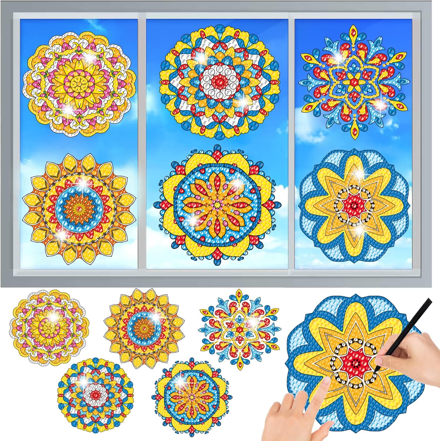 Kit Peinture Diamant 5D Attrape-Soleil Pour Enfants - 4 Motifs Cœur Fleur Arc-en-Ciel Soleil - 6 Ans Et Plus